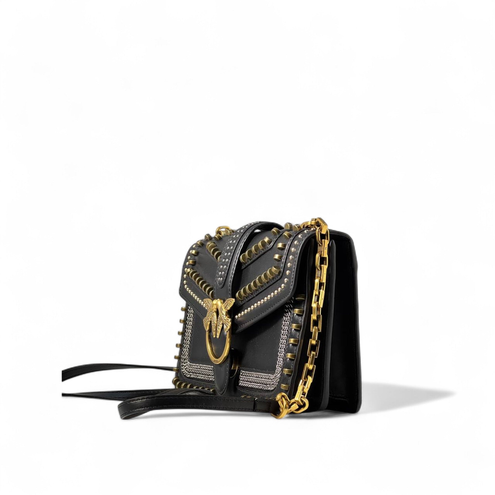 Pinko Black Whipstitch Love Bag ๐คโจ โ Edgy Elegance with Gold Attitude