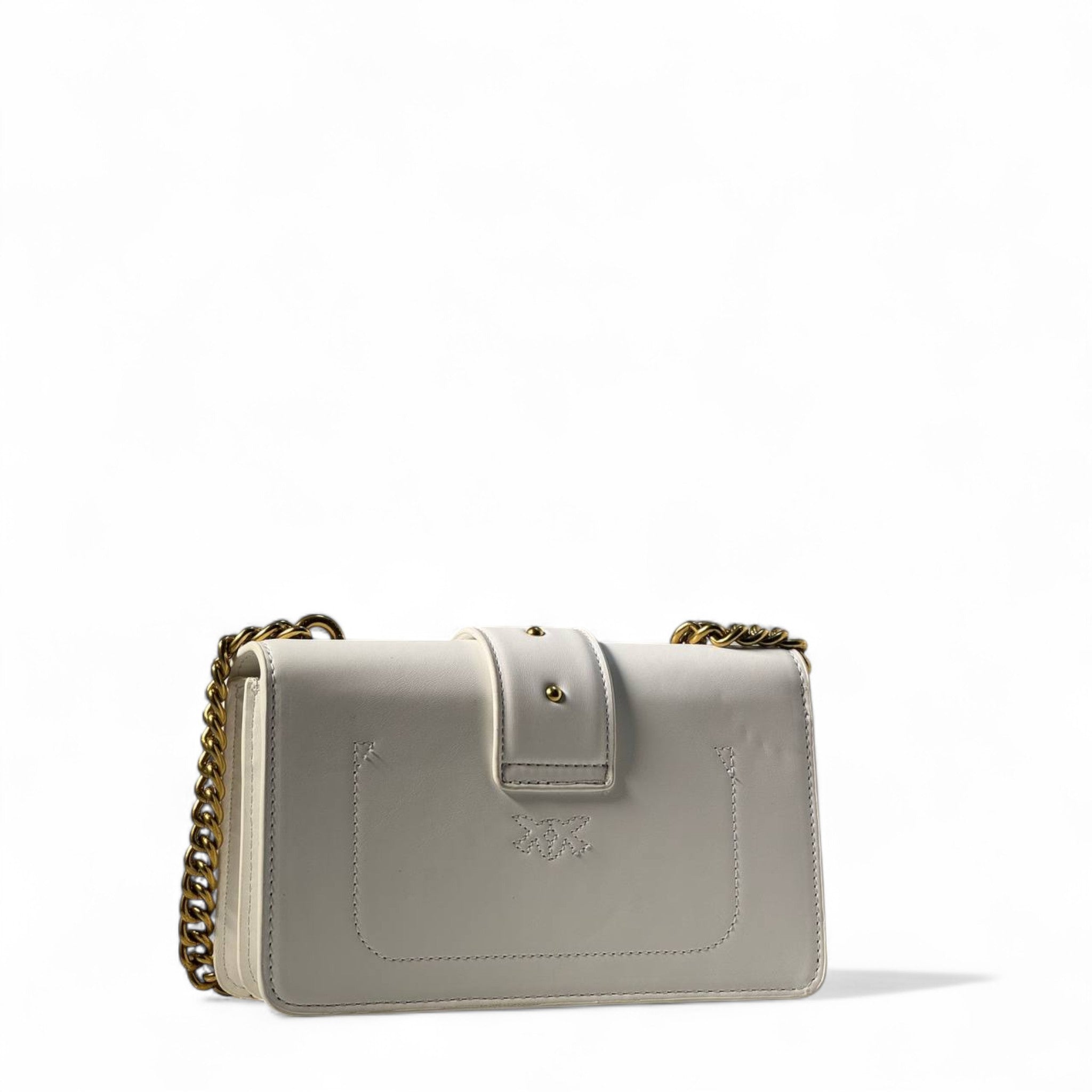 Pinko White Patch Love Bag 🤍🏍️ – Rebel Chic with a Golden Heart