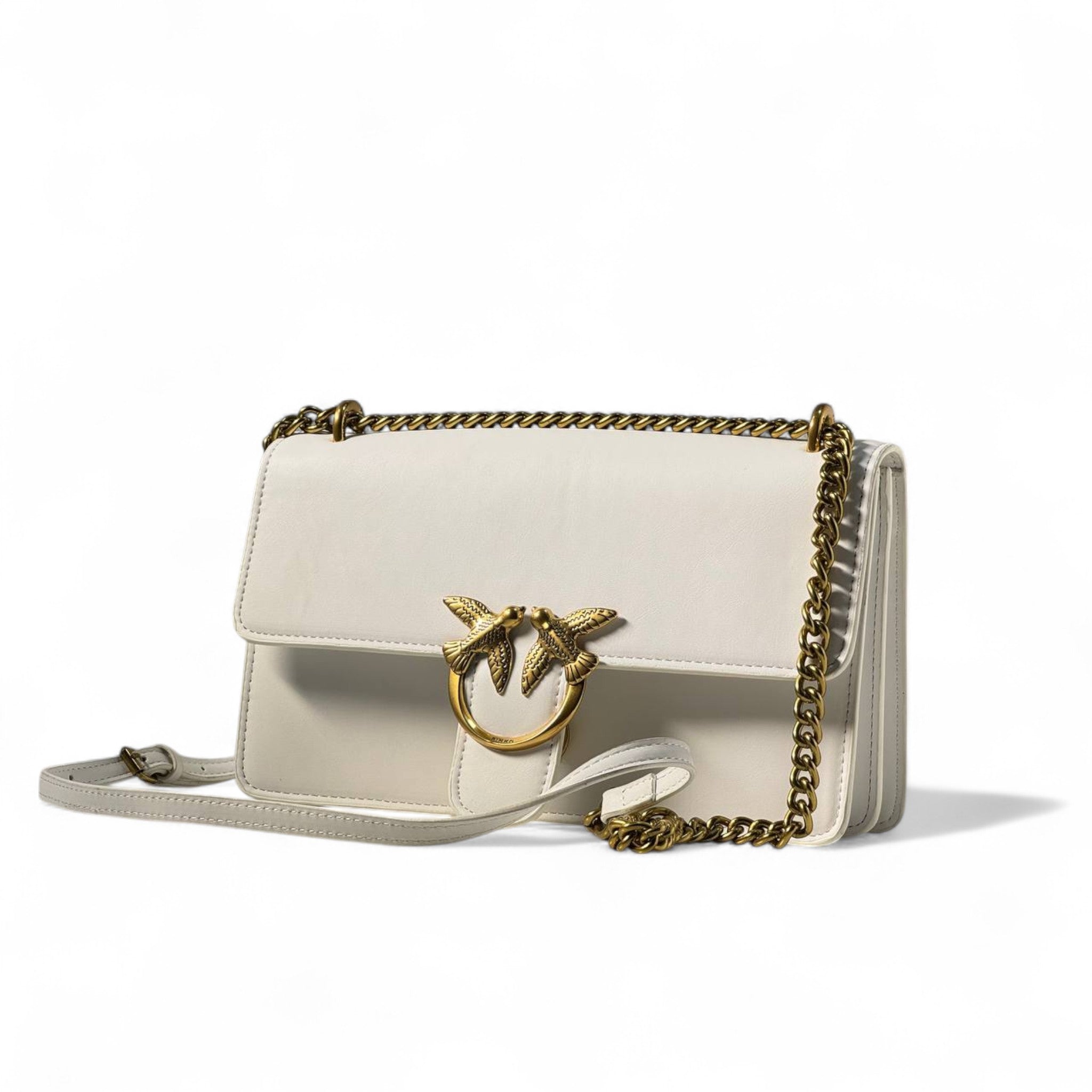 Pinko White Classic Love Bag 🤍✨ – Timeless Elegance with a Golden Touch