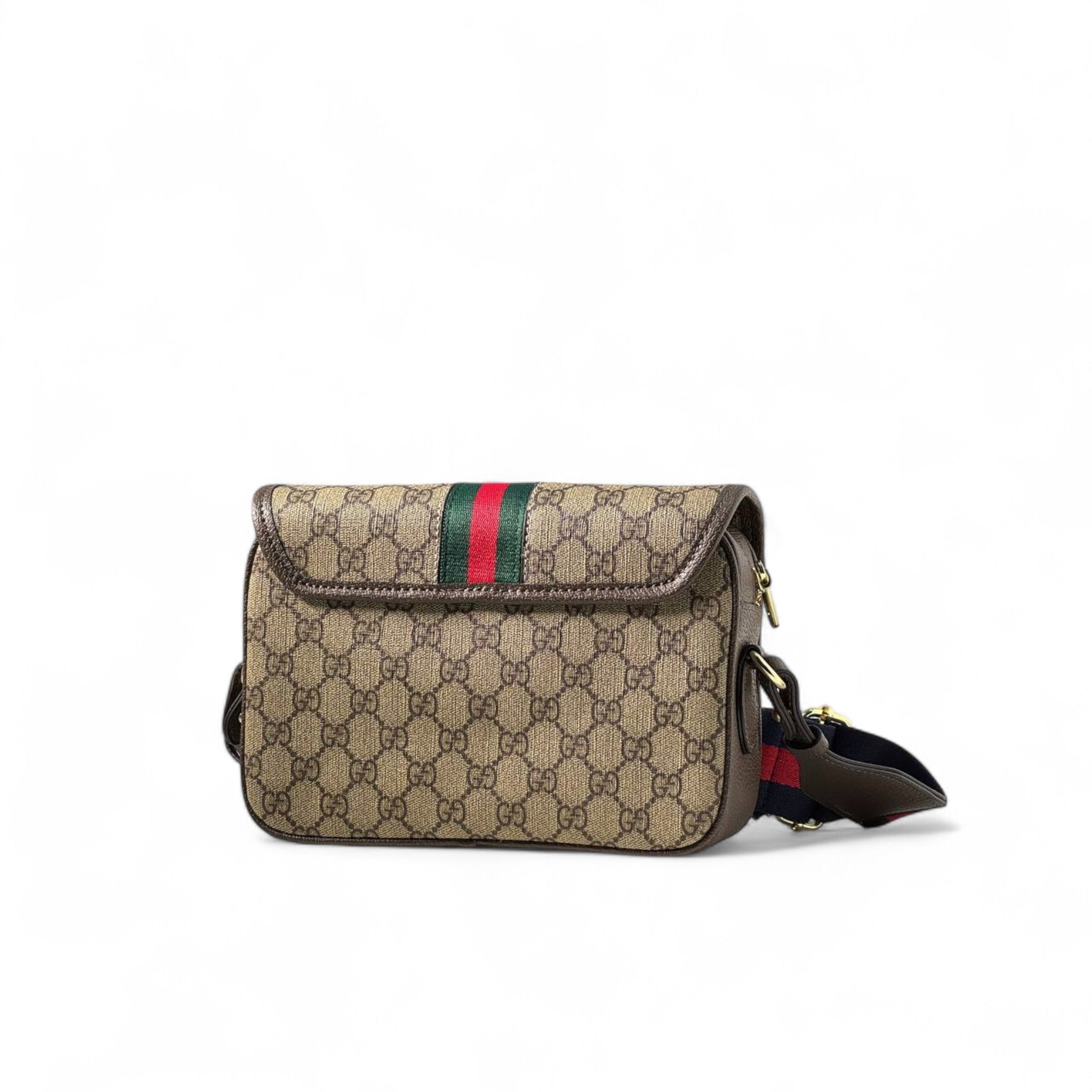 Gucci Ophidia GG Supreme Shoulder Bag – Red & Green Studded Strap 💎🟢🔴