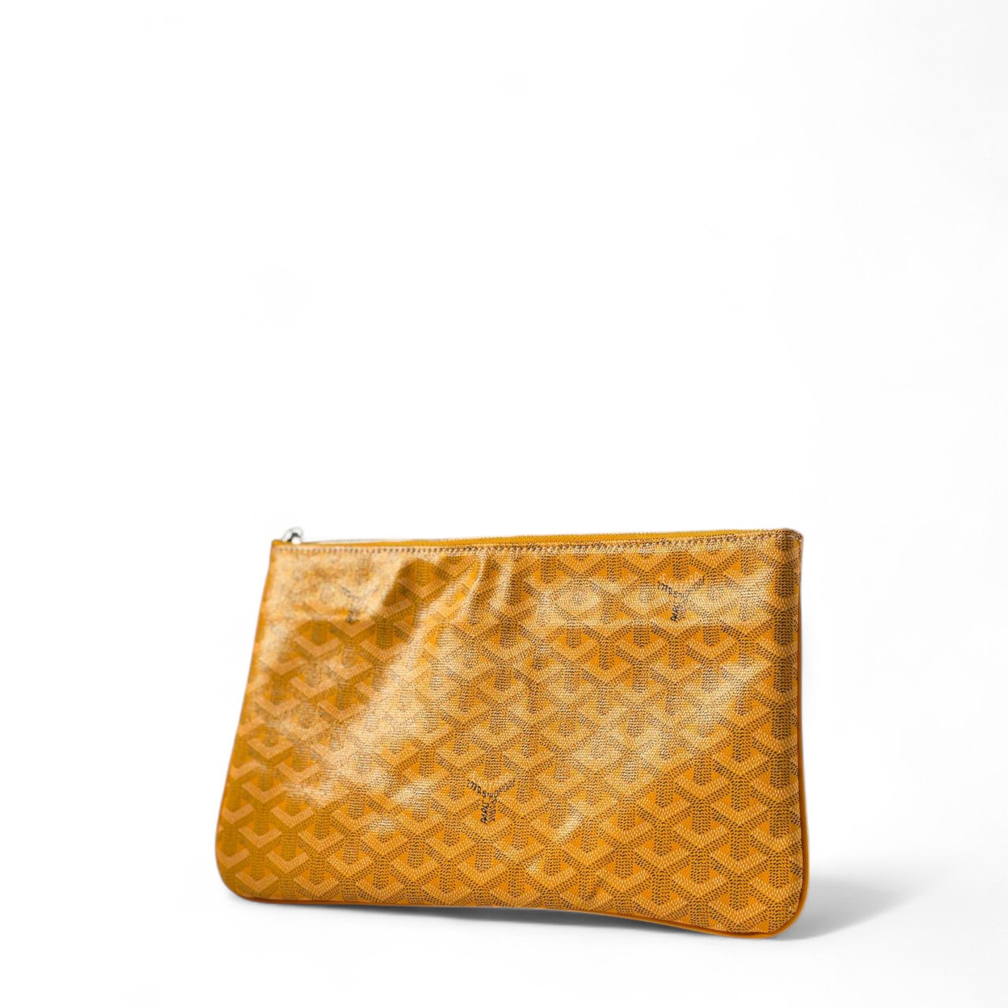 Goyard Yellow Pouch – Signature Chevron Zip Clutch 💛✨