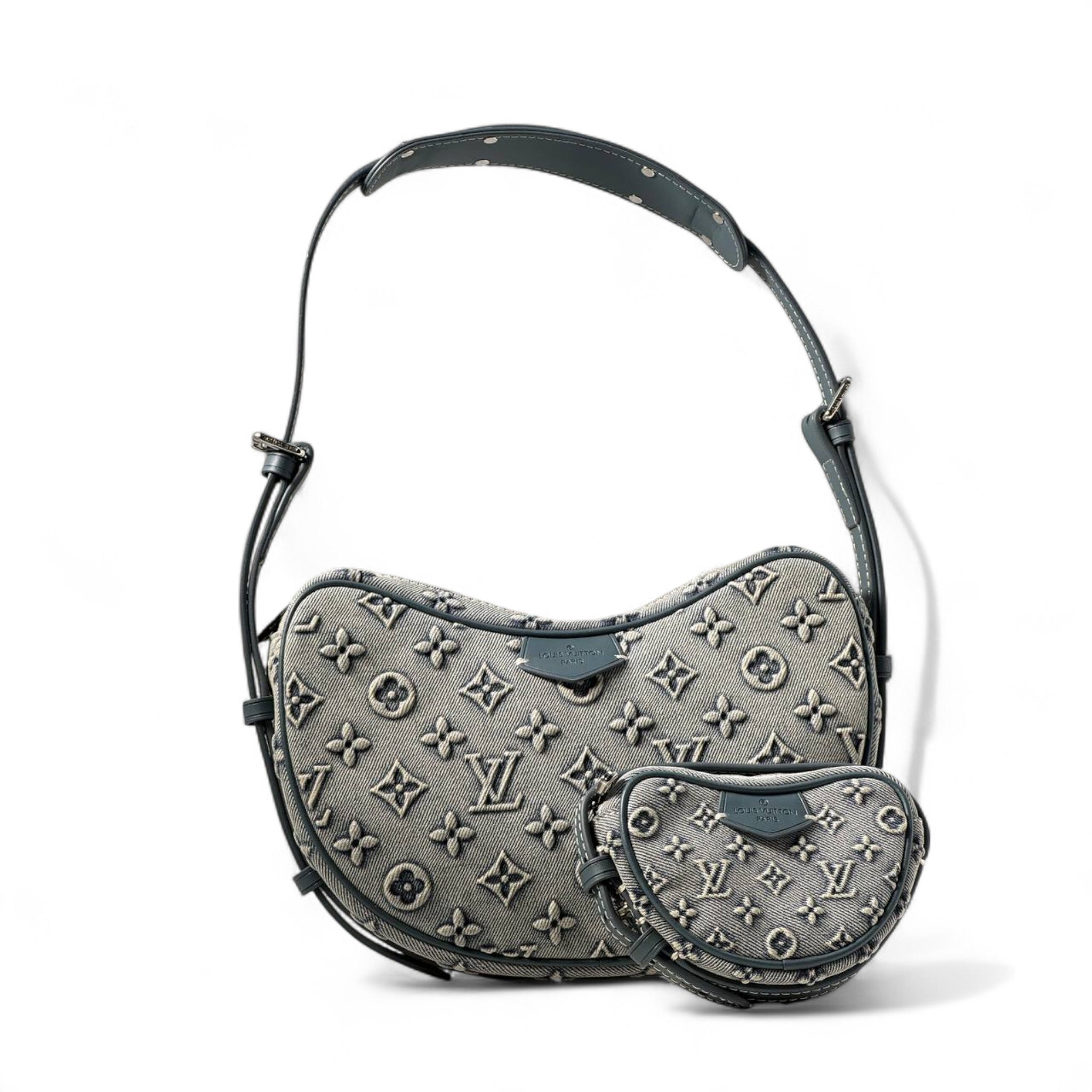 Louis Vuitton Utility Sling Set – Grey Monogram Denim with Mini Pouch 🎒🖤