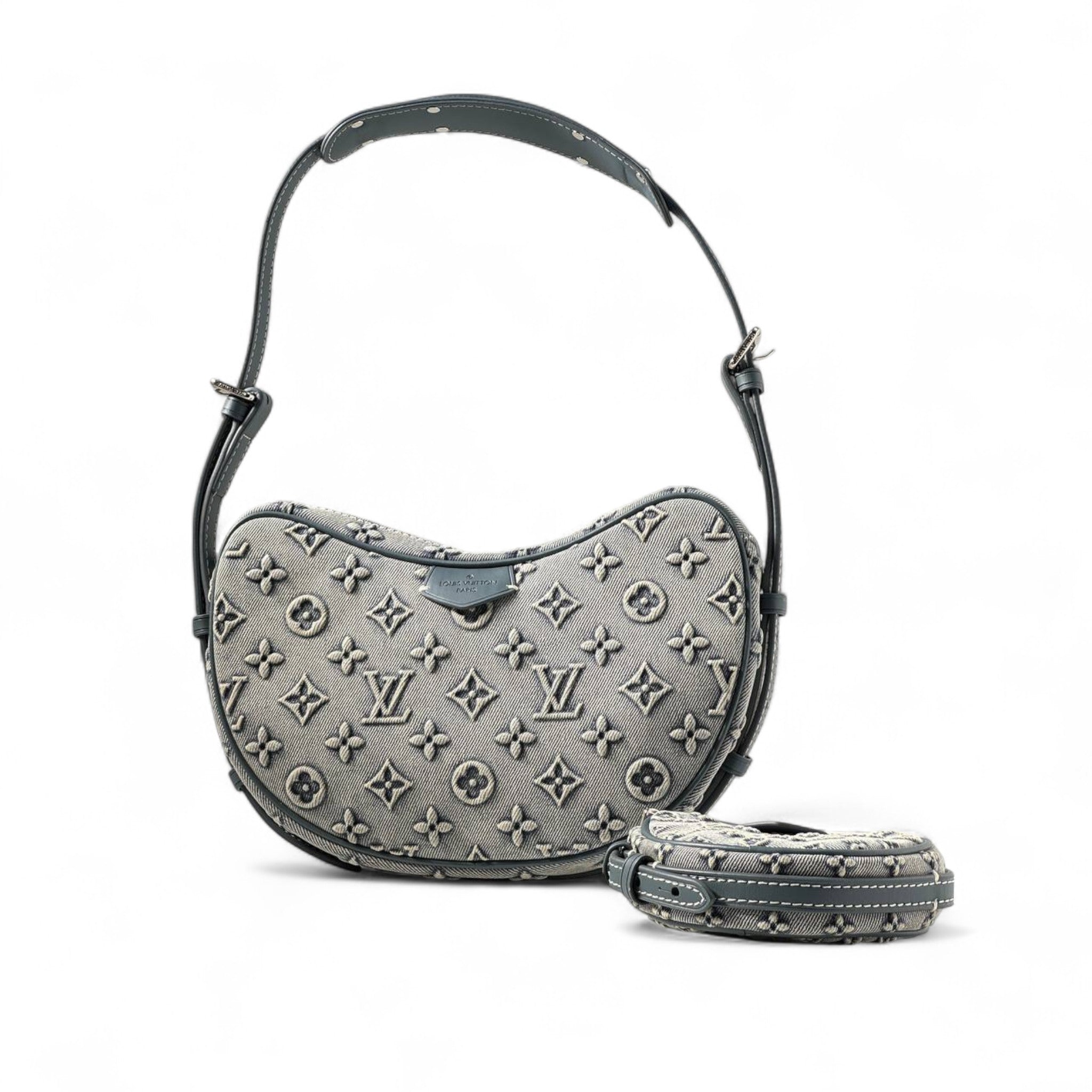 Louis Vuitton Utility Sling Set – Grey Monogram Denim with Mini Pouch 🎒🖤