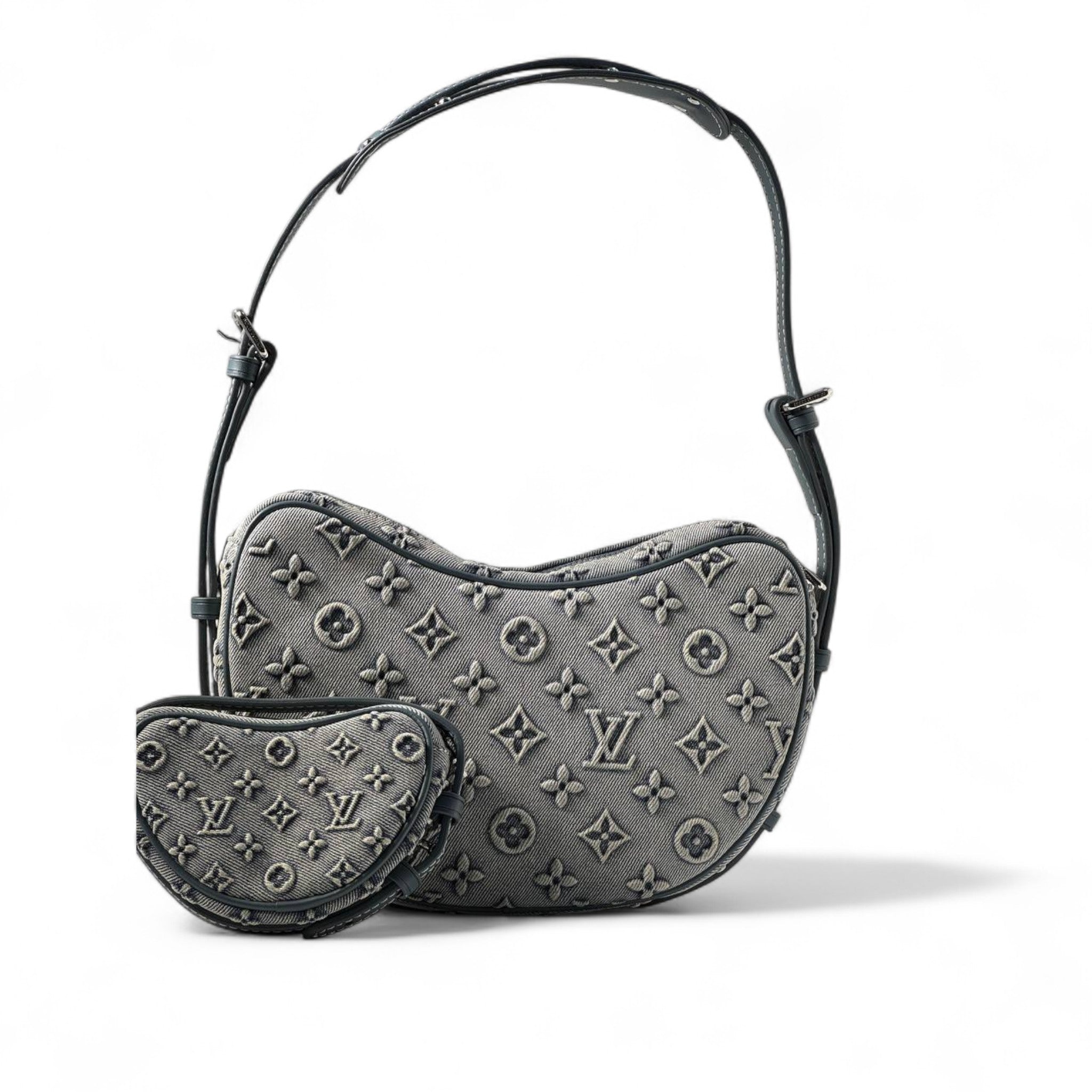 Louis Vuitton Utility Sling Set – Grey Monogram Denim with Mini Pouch 🎒🖤