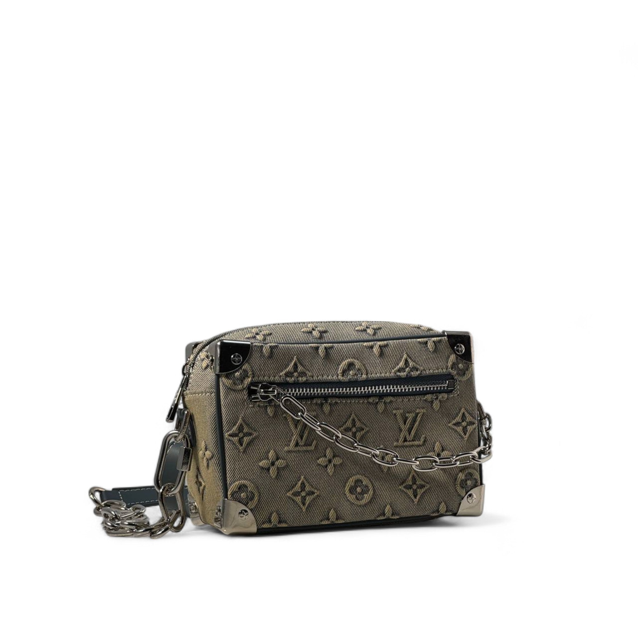 Louis Vuitton Mini Soft Trunk – Beige Monogram Denim with Chain Accent 🤍🧳
