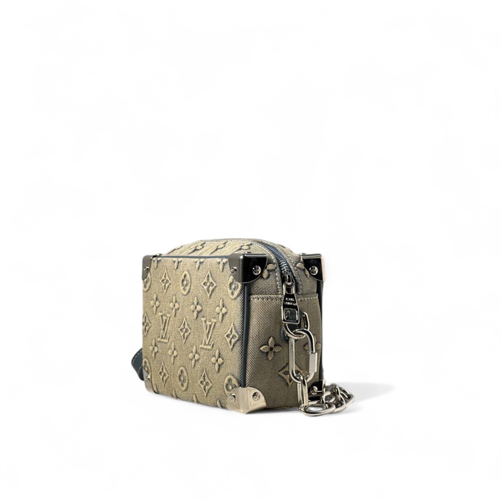 Louis Vuitton Mini Soft Trunk – Beige Monogram Denim with Chain Accent 🤍🧳