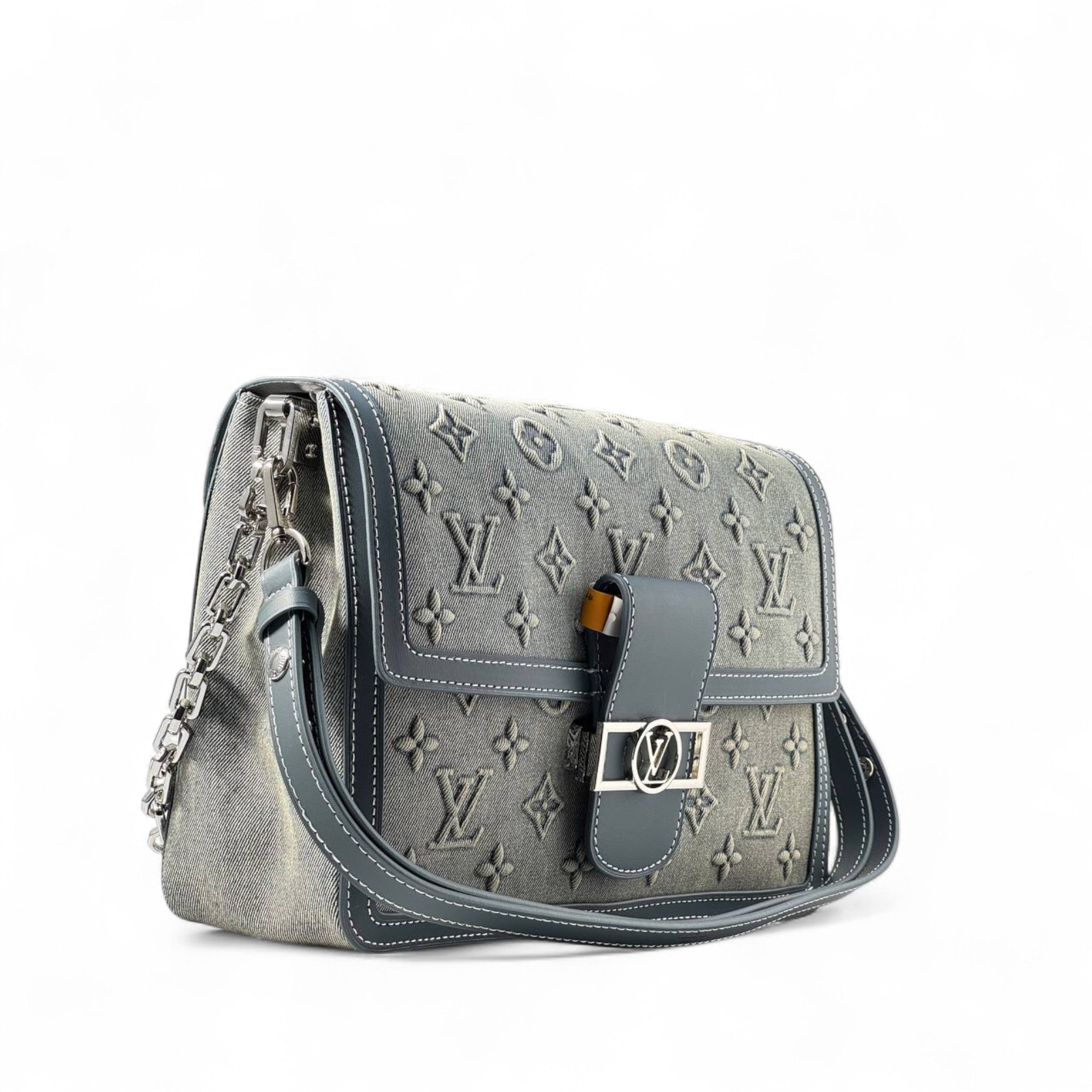 Louis Vuitton Circle Buckle Flap Bag – Monogram Denim in Washed Grey 🔗🖤