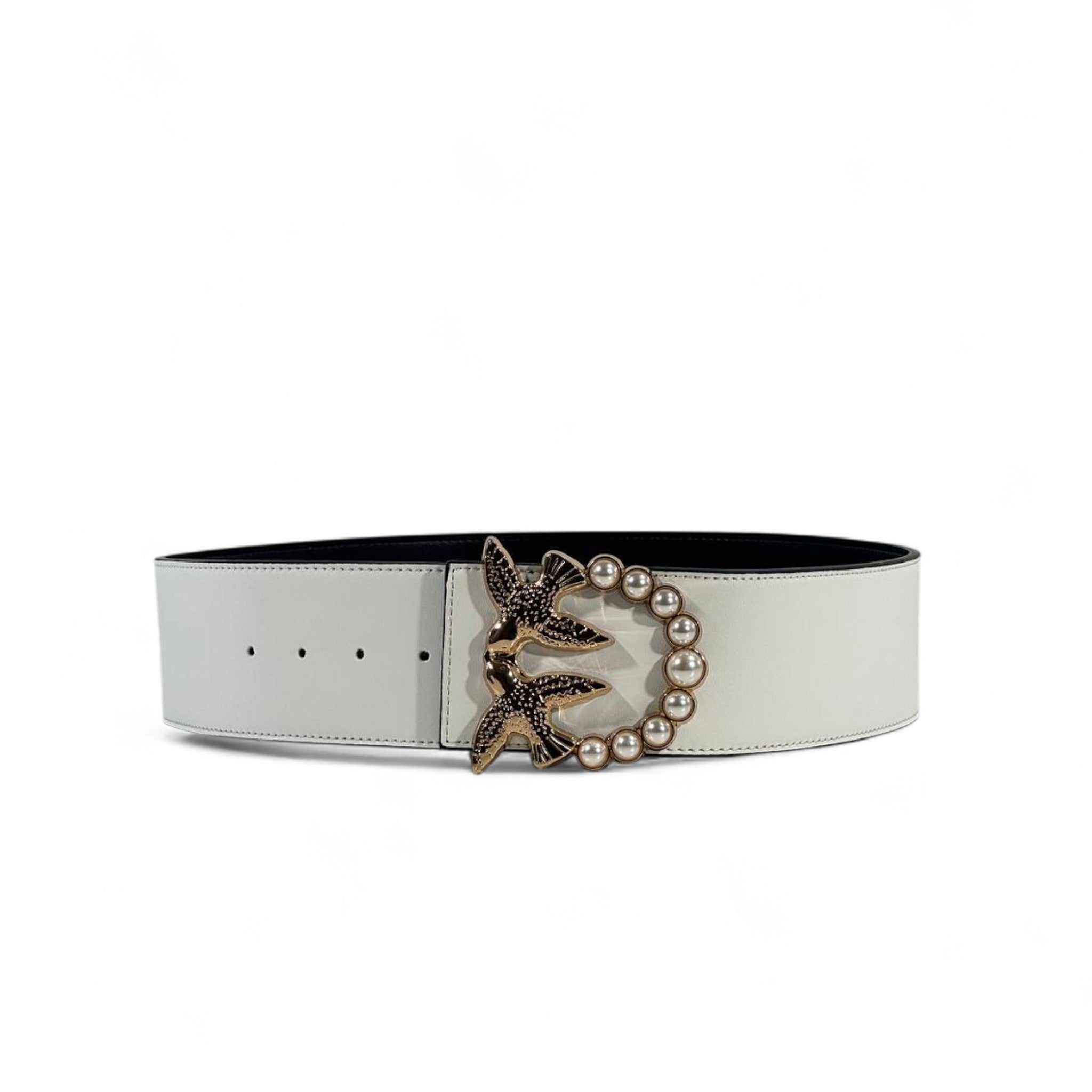 ✨ Pinko Pearl & Swallow Buckle Wide Belt 🤍 – Luxury Statement Accessory (110cm)