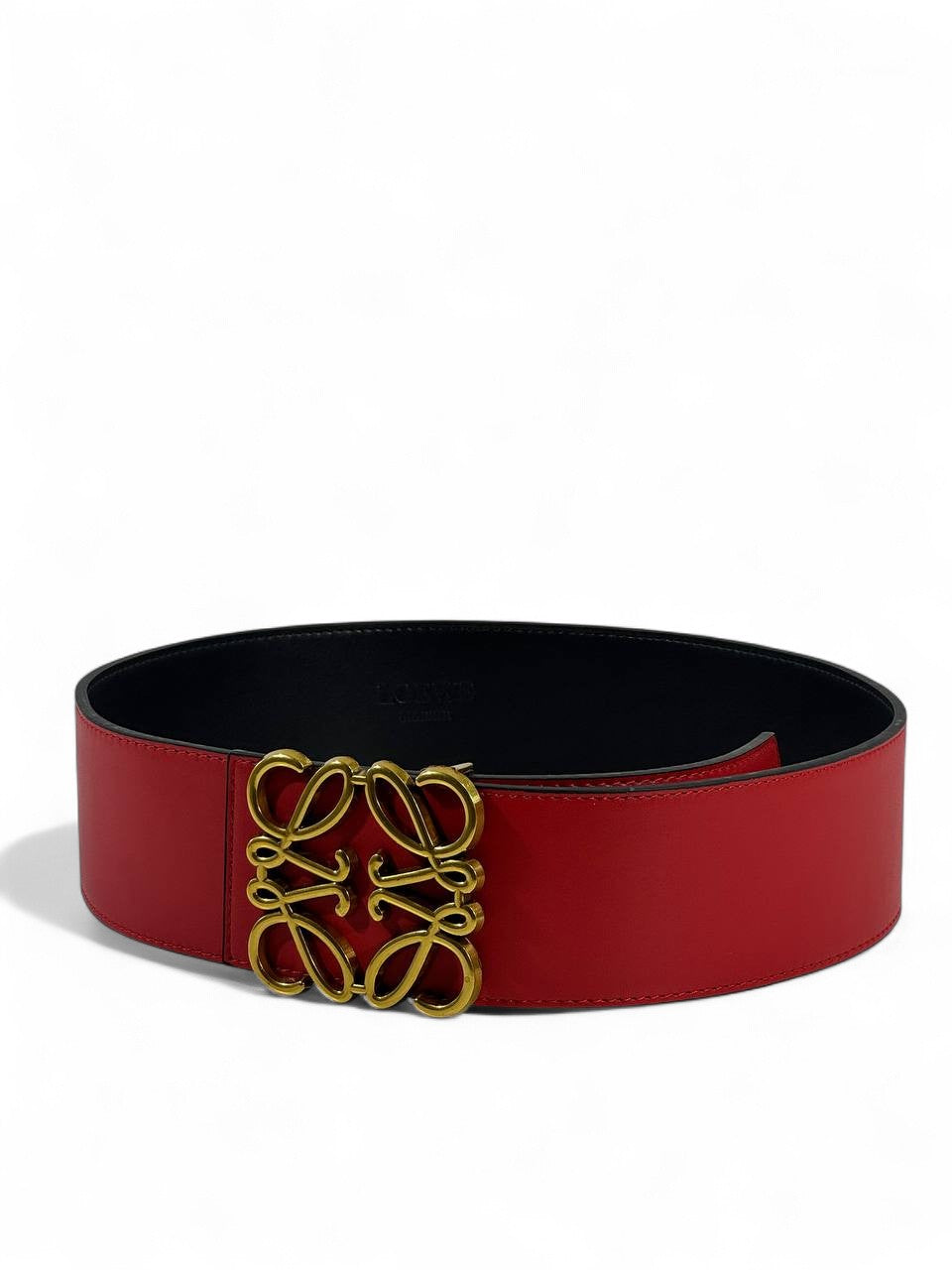 ❤️ Loewe Red Wide Leather Belt – Anagram Gold Buckle Luxury (110cm)