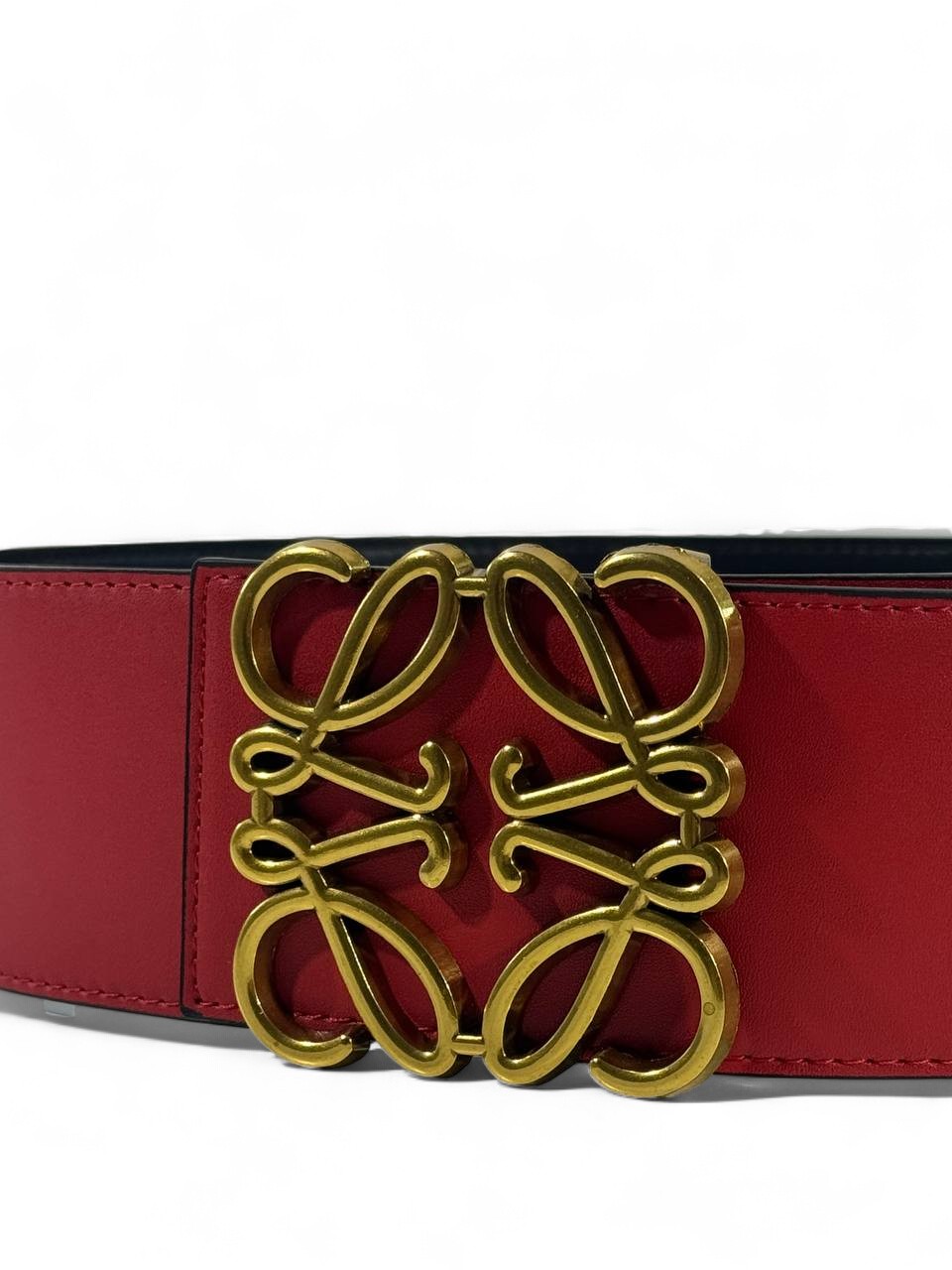 ❤️ Loewe Red Wide Leather Belt – Anagram Gold Buckle Luxury (110cm)