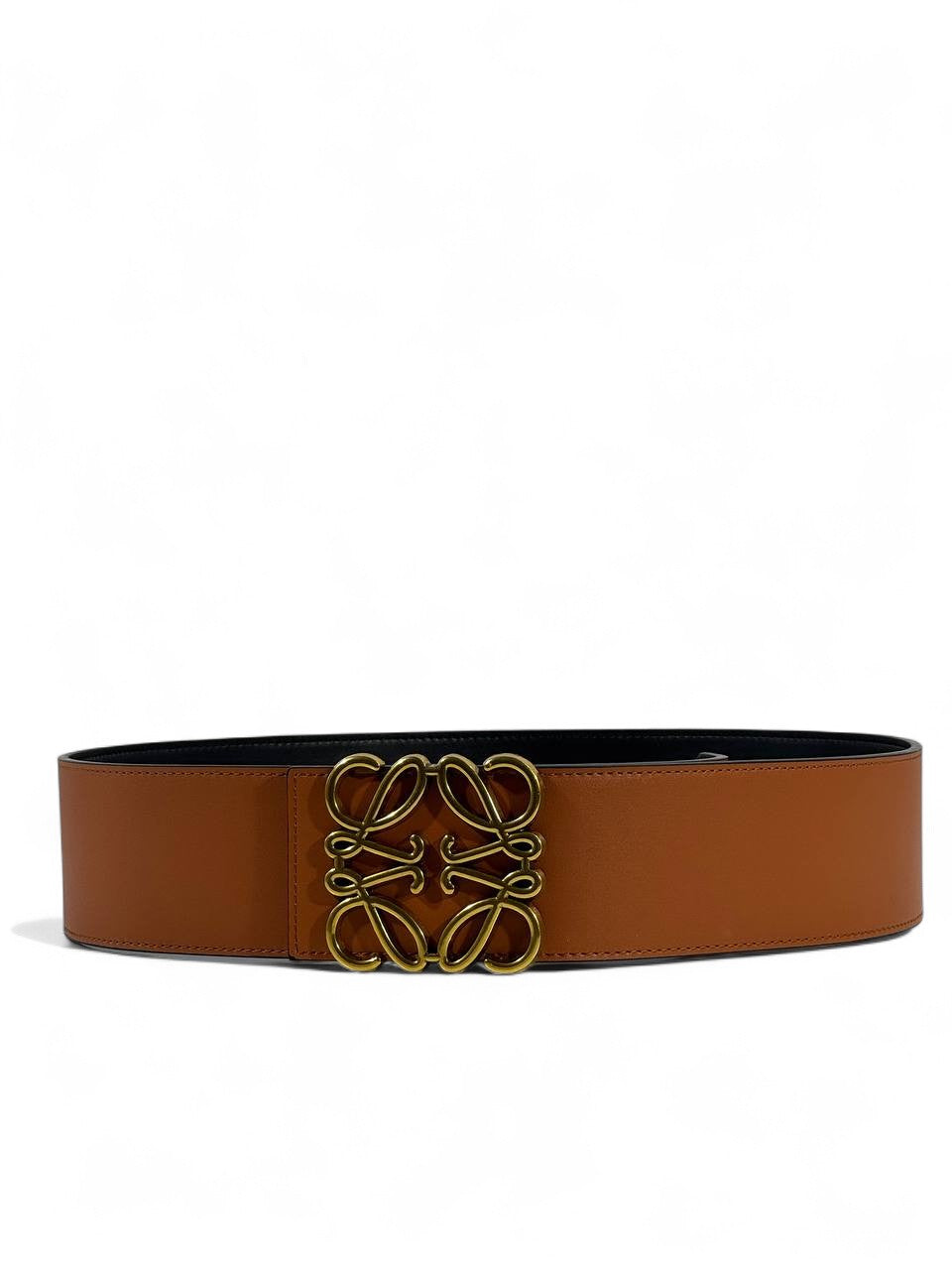 🤎 Loewe Brown Wide Leather Belt – Iconic Anagram Gold Buckle (125cm)