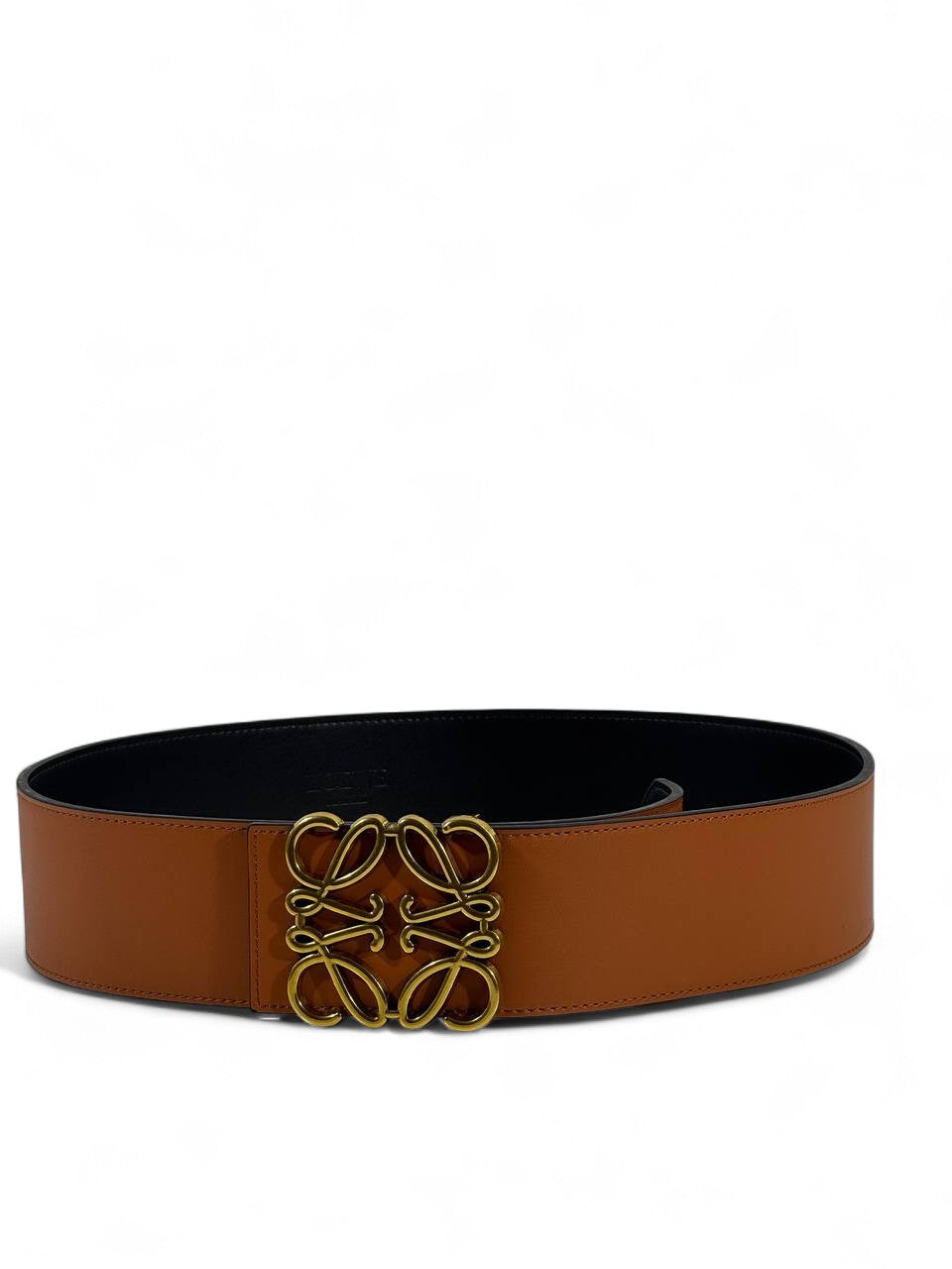 🤎 Loewe Brown Wide Leather Belt – Iconic Anagram Gold Buckle (125cm)