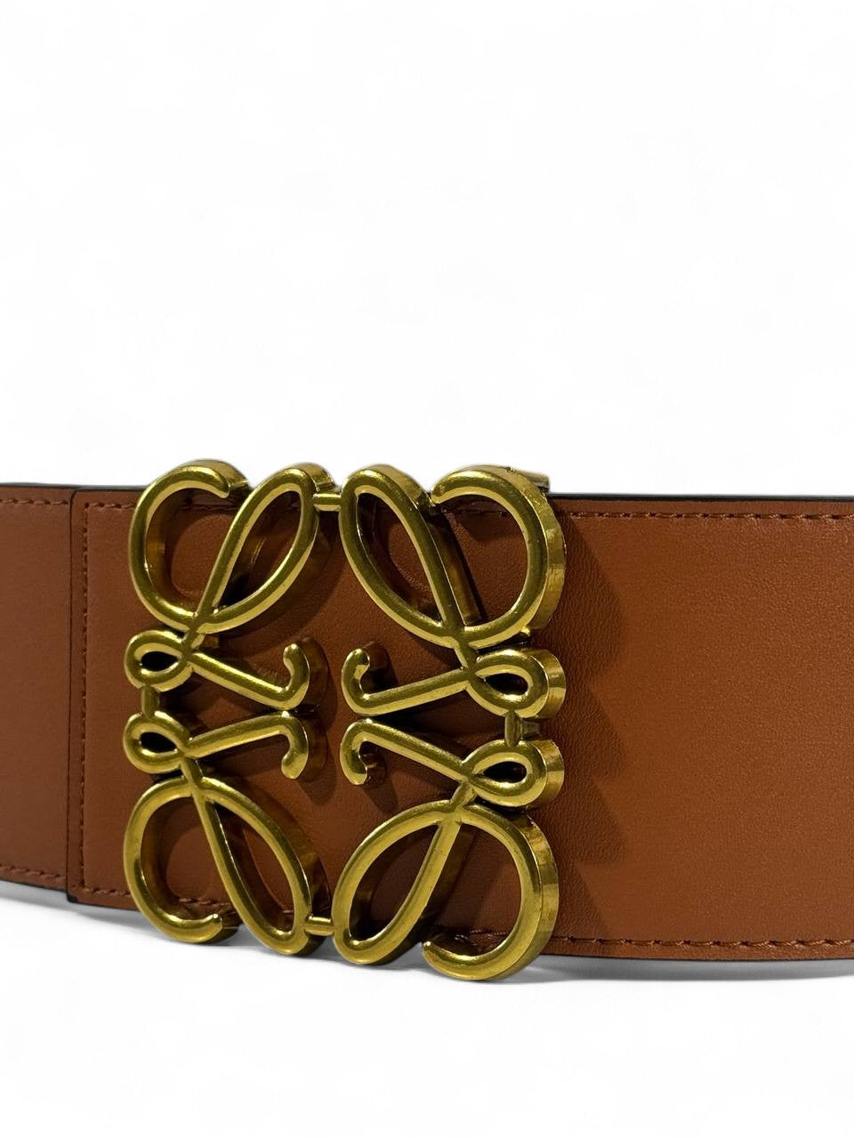 🤎 Loewe Brown Wide Leather Belt – Iconic Anagram Gold Buckle (125cm)