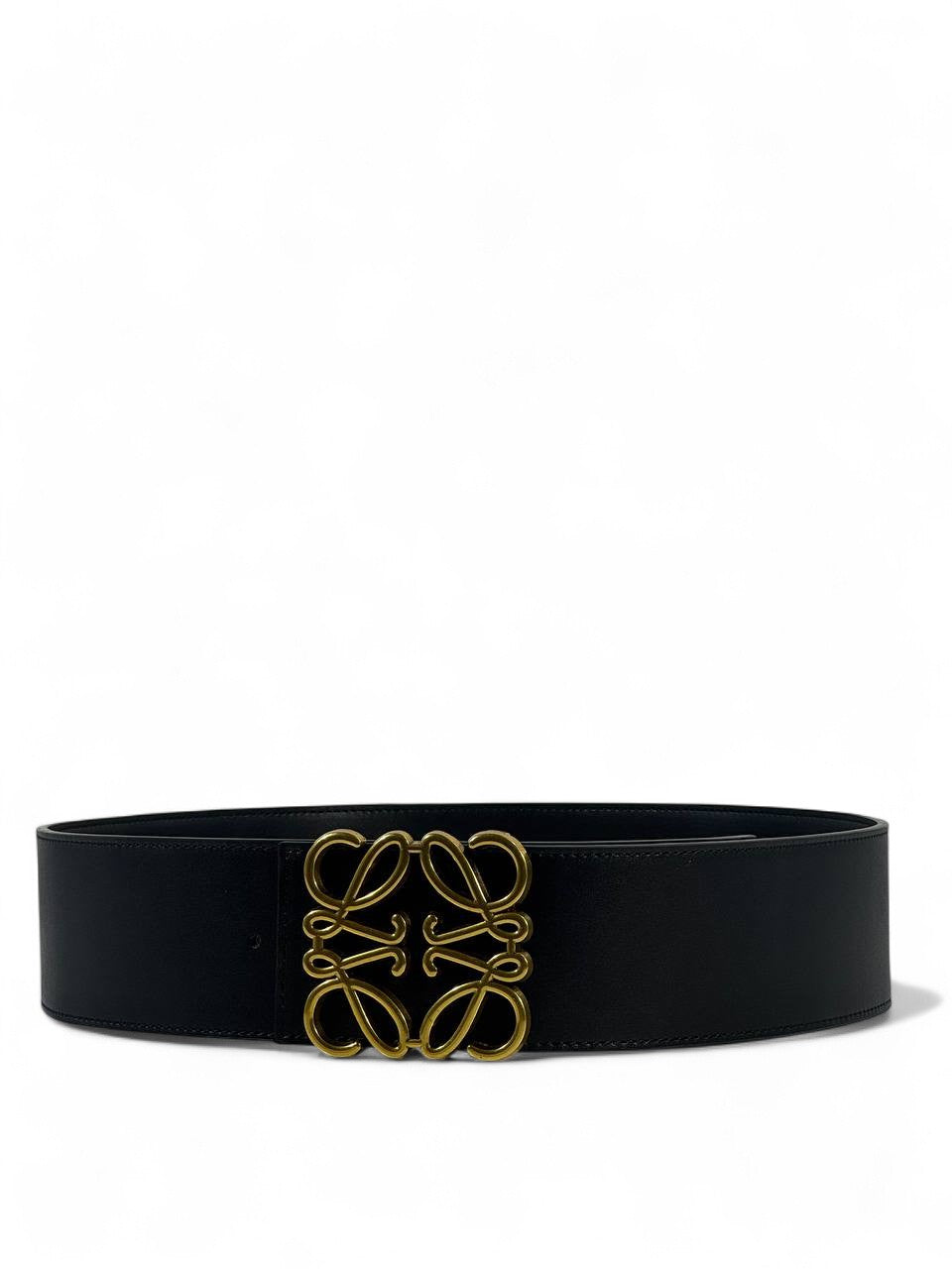 🖤 Loewe Black Wide Leather Belt – Iconic Anagram Gold Buckle (120cm)