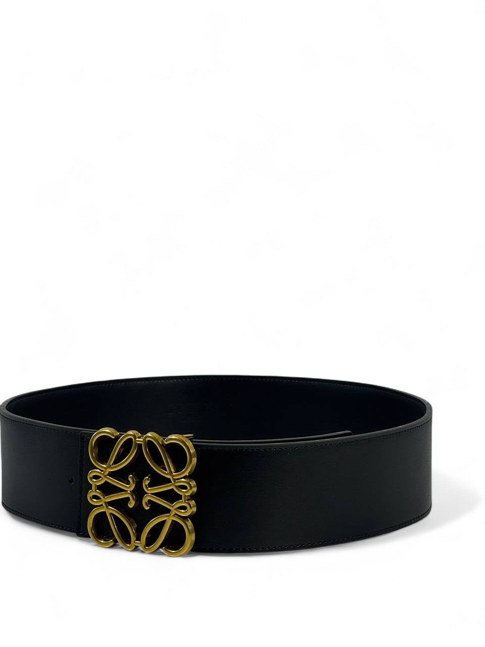 🖤 Loewe Black Wide Leather Belt – Iconic Anagram Gold Buckle (120cm)