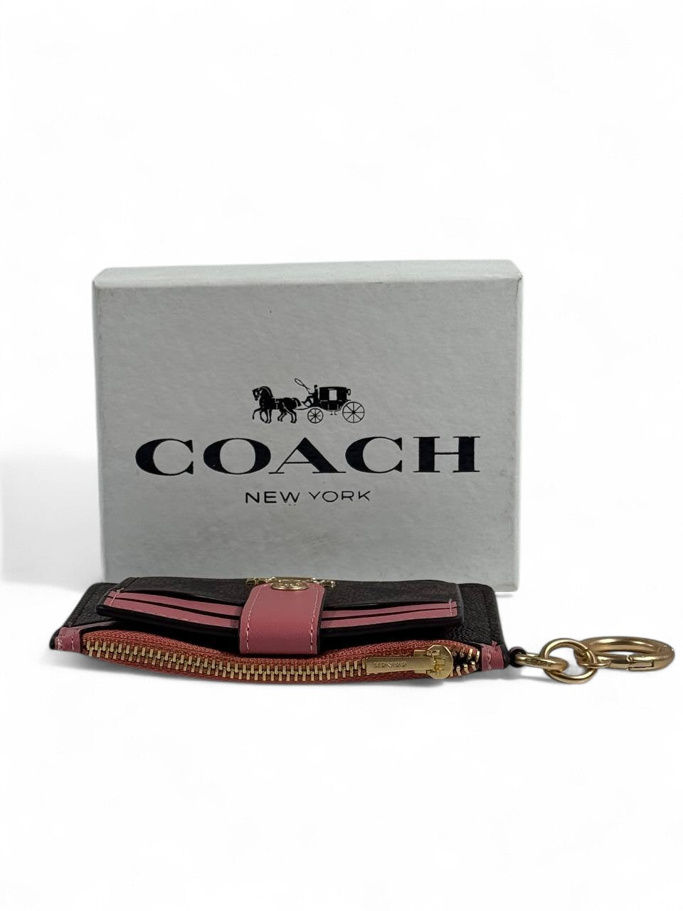 🖤💗 Coach Signature Canvas & Leather Keychain Wallet – Black & Pink