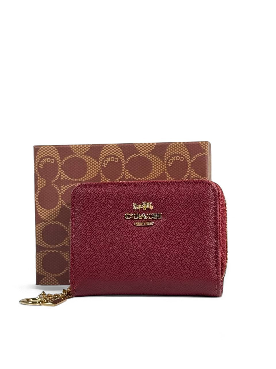 ❤️ Coach Burgundy Saffiano Leather Zip Wallet – Classic Elegance