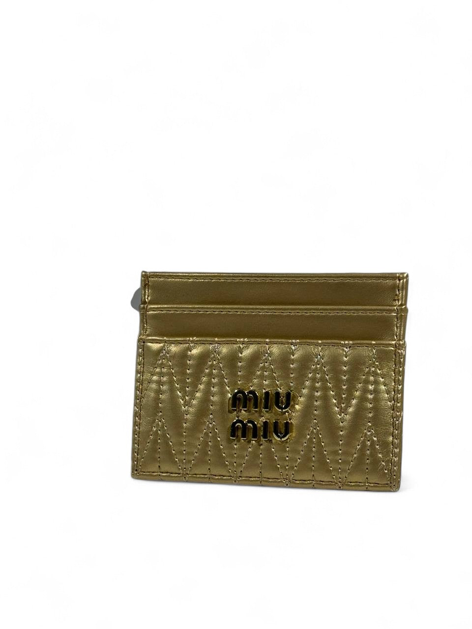 ✨ Miu Miu Quilted Metallic Gold Card Holder – Luxe Shine