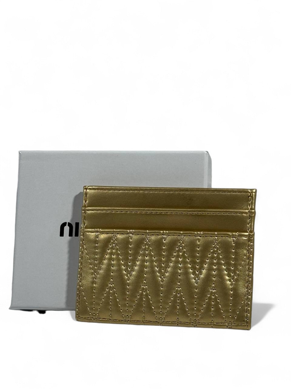 ✨ Miu Miu Quilted Metallic Gold Card Holder – Luxe Shine