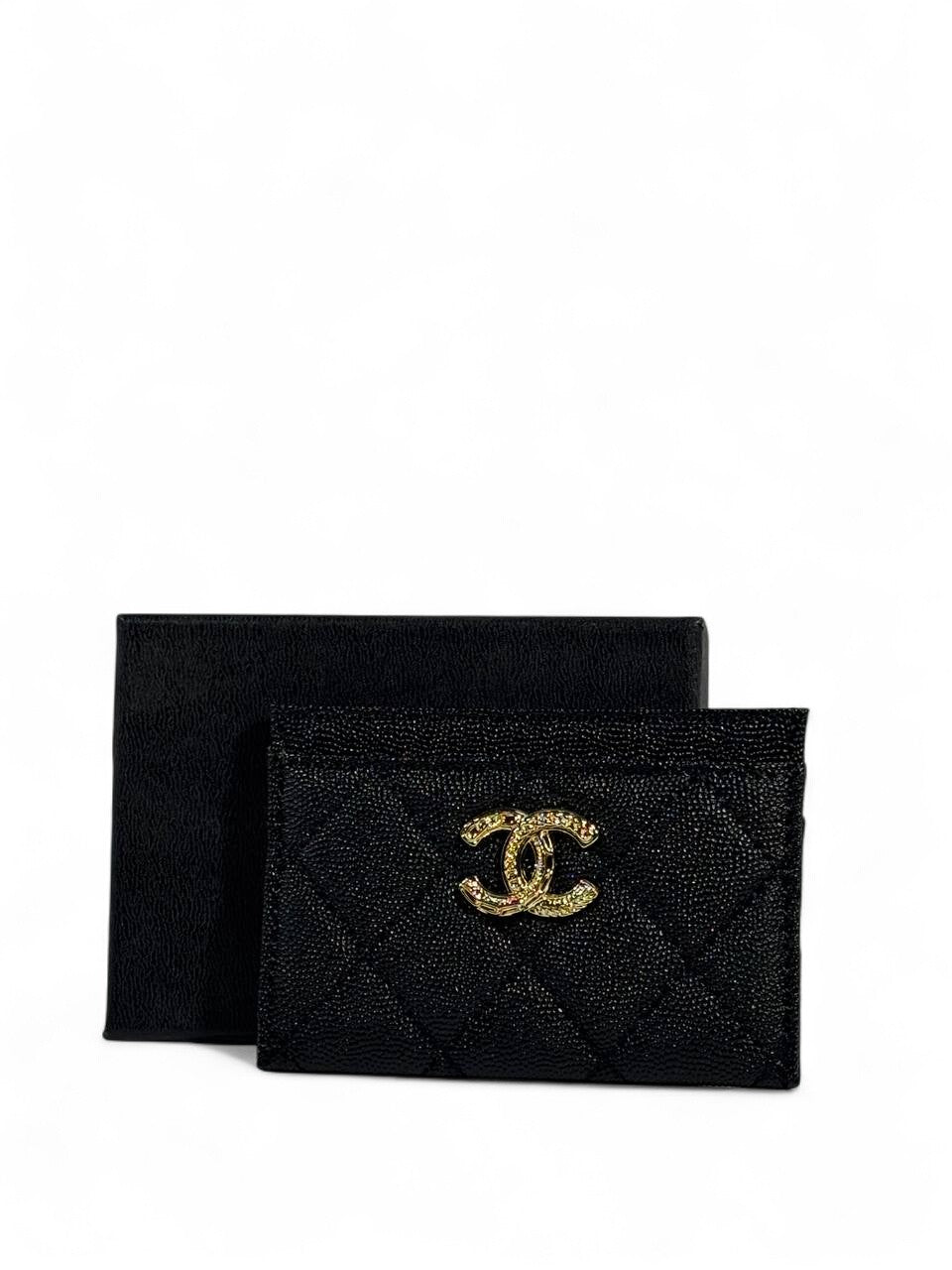 ✨ Chanel Quilted Caviar Card Holder – Black with Gold CC