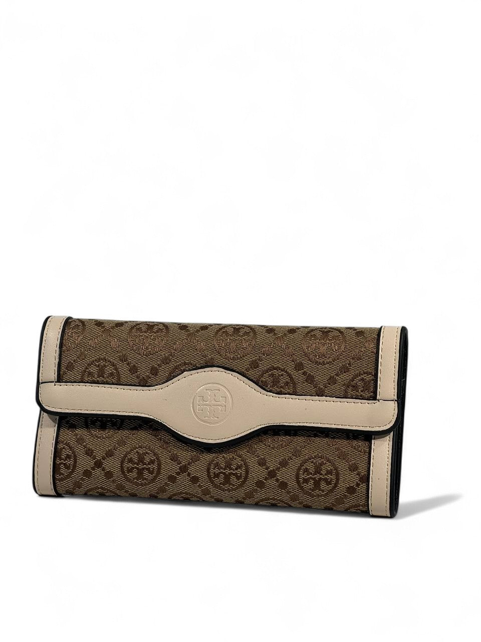 🤎 Tory Burch-Inspired Long Wallet – Brown & Beige Monogram