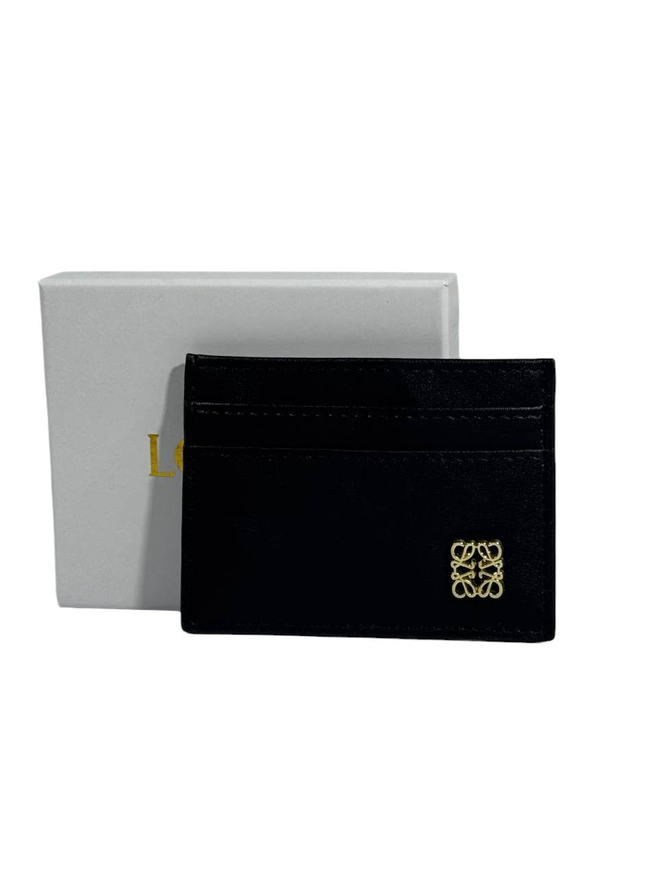 🖤 Loewe-Inspired Black Leather Card Holder with Gold Anagram