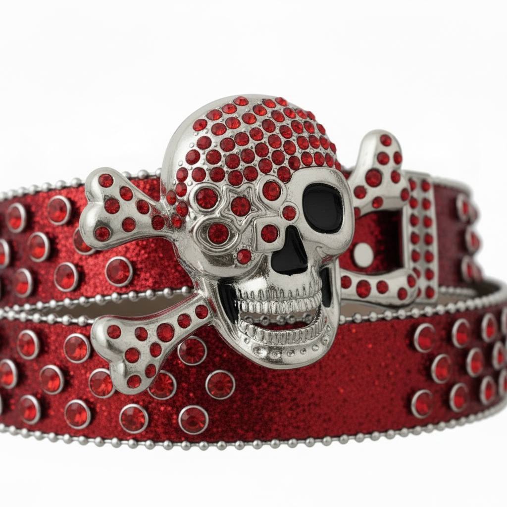 💀 Skull Crystal Belt – Red Luxury Statement Edition