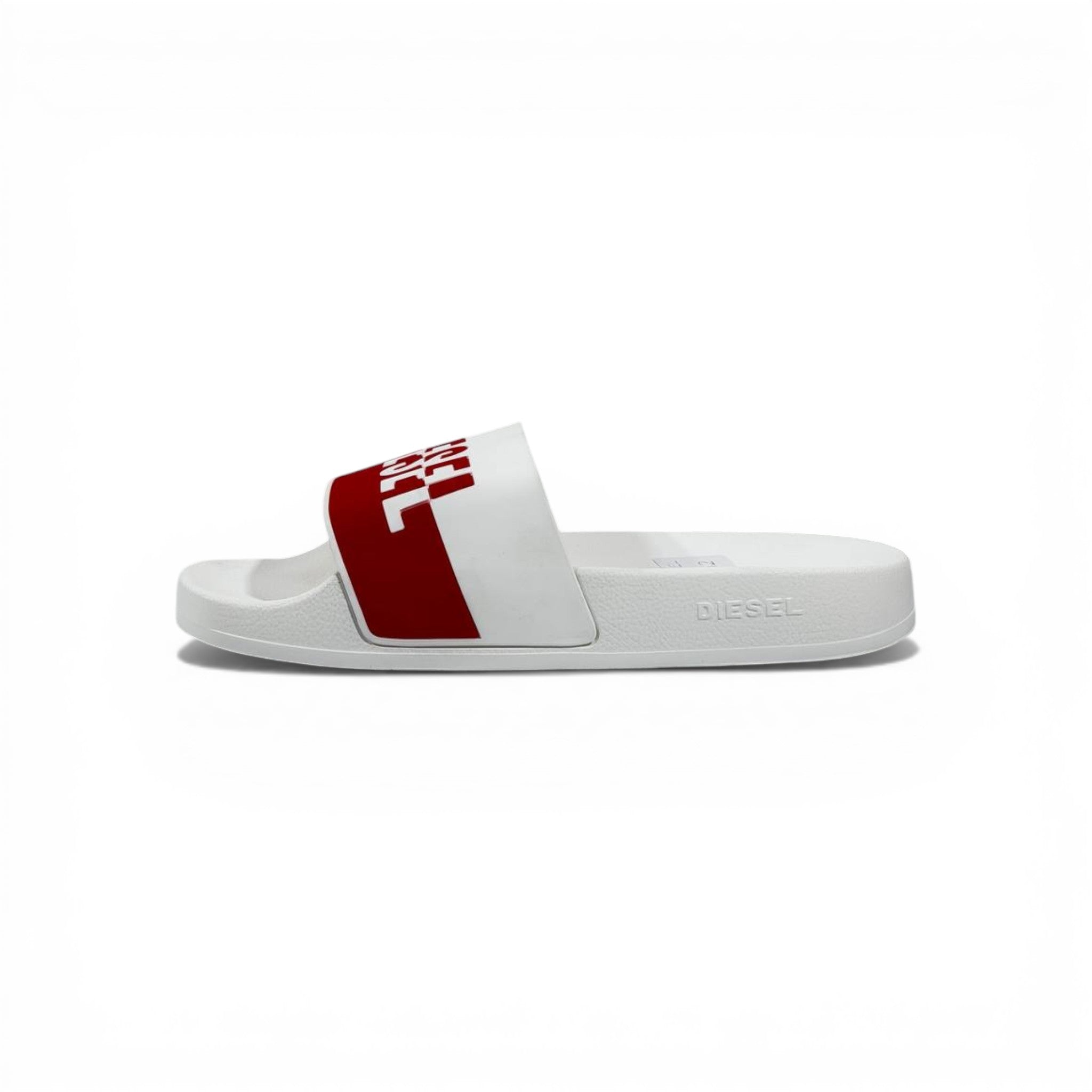 🔴⚪ Diesel Slides – White & Red Logo Edition 🔥🩴