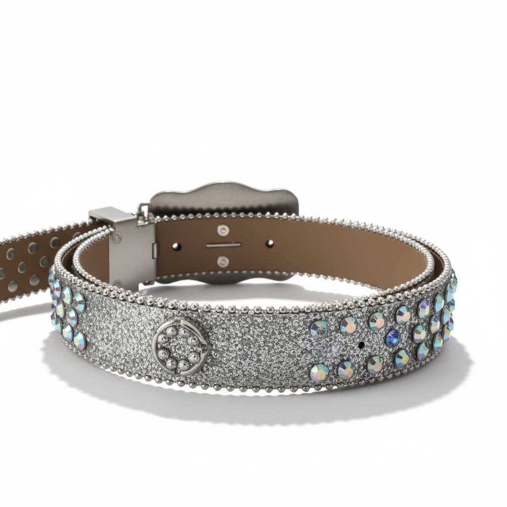 💀✨ Golden Skull Crystal Belt – Iced Silver Edition 🔥💎
