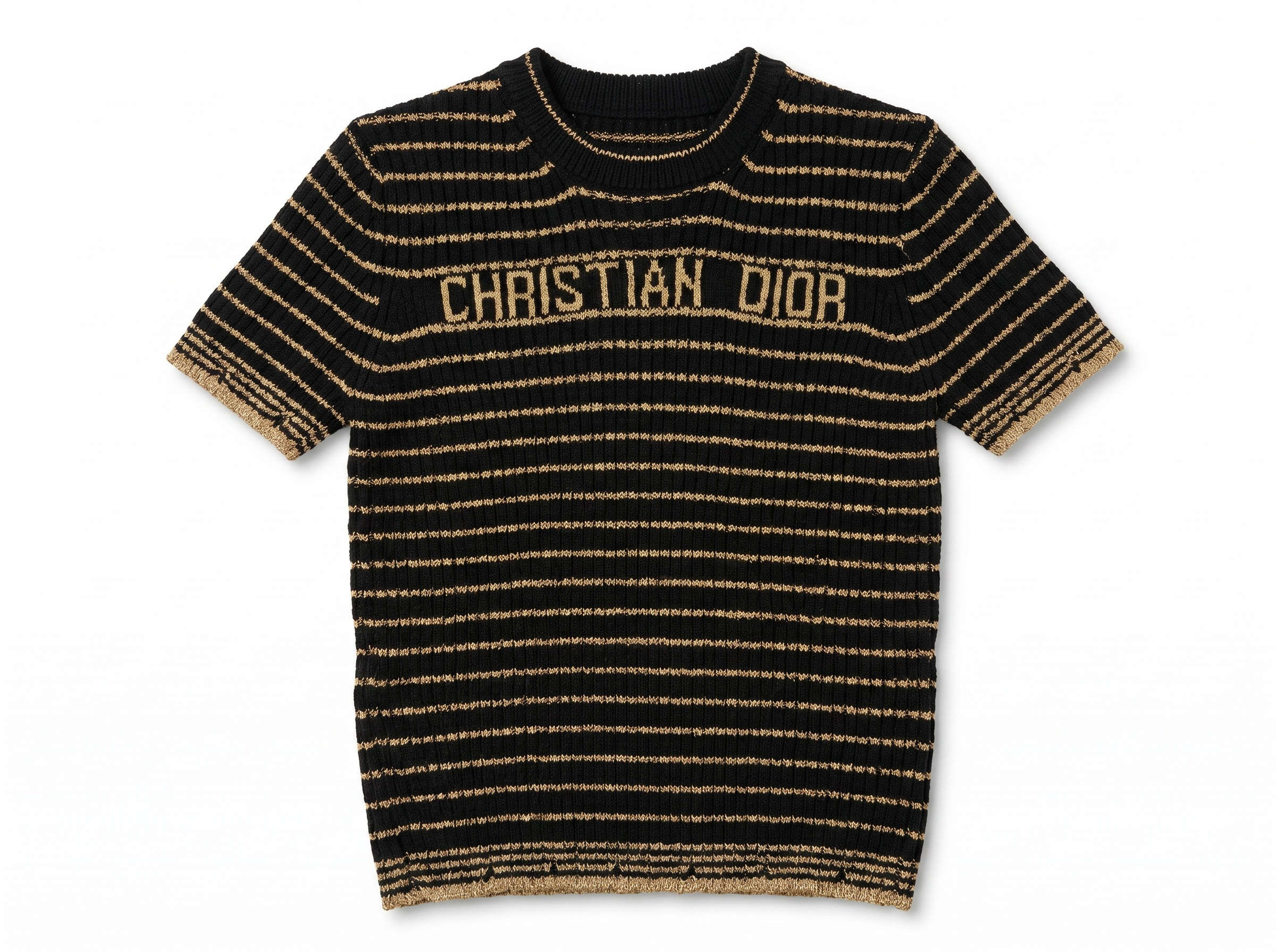 ✨ Christian Dior Metallic Stripe Knit Top – Black & Gold