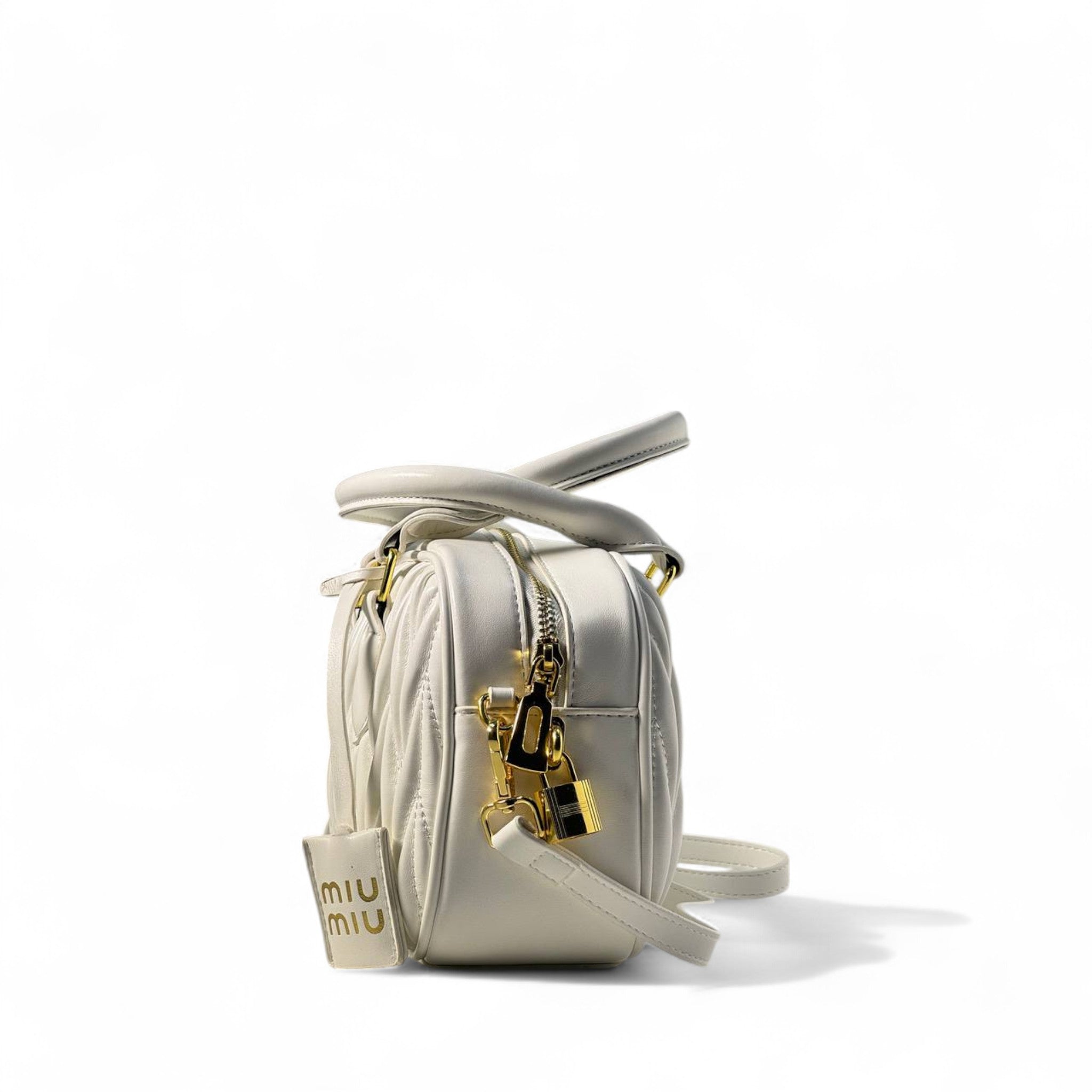 Miu Miu Quilted Elegance – White & Gold Crossbody Bag 🤍✨