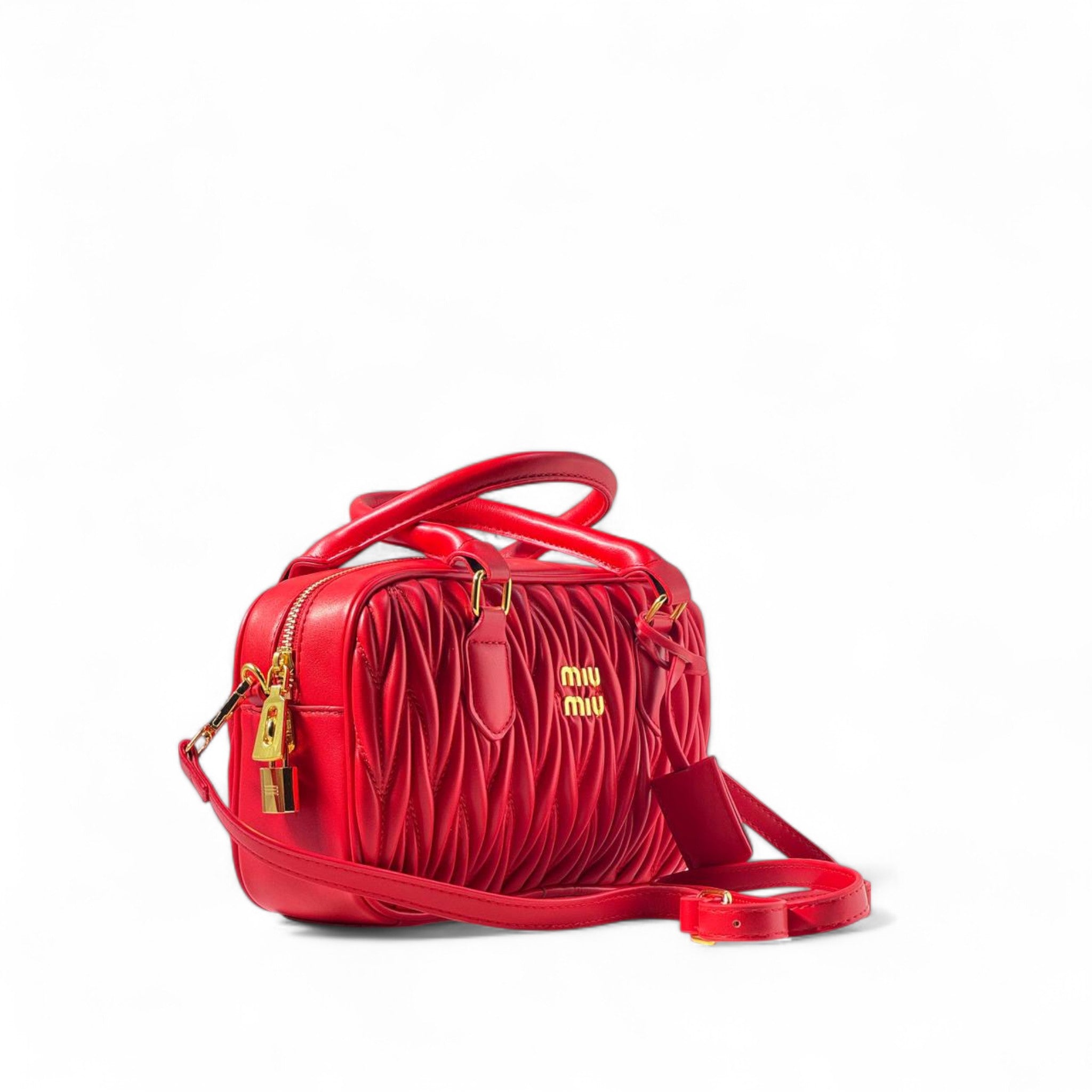 Miu Miu Red Quilted Charm – Crossbody with Gold Lock ❤️🔥
