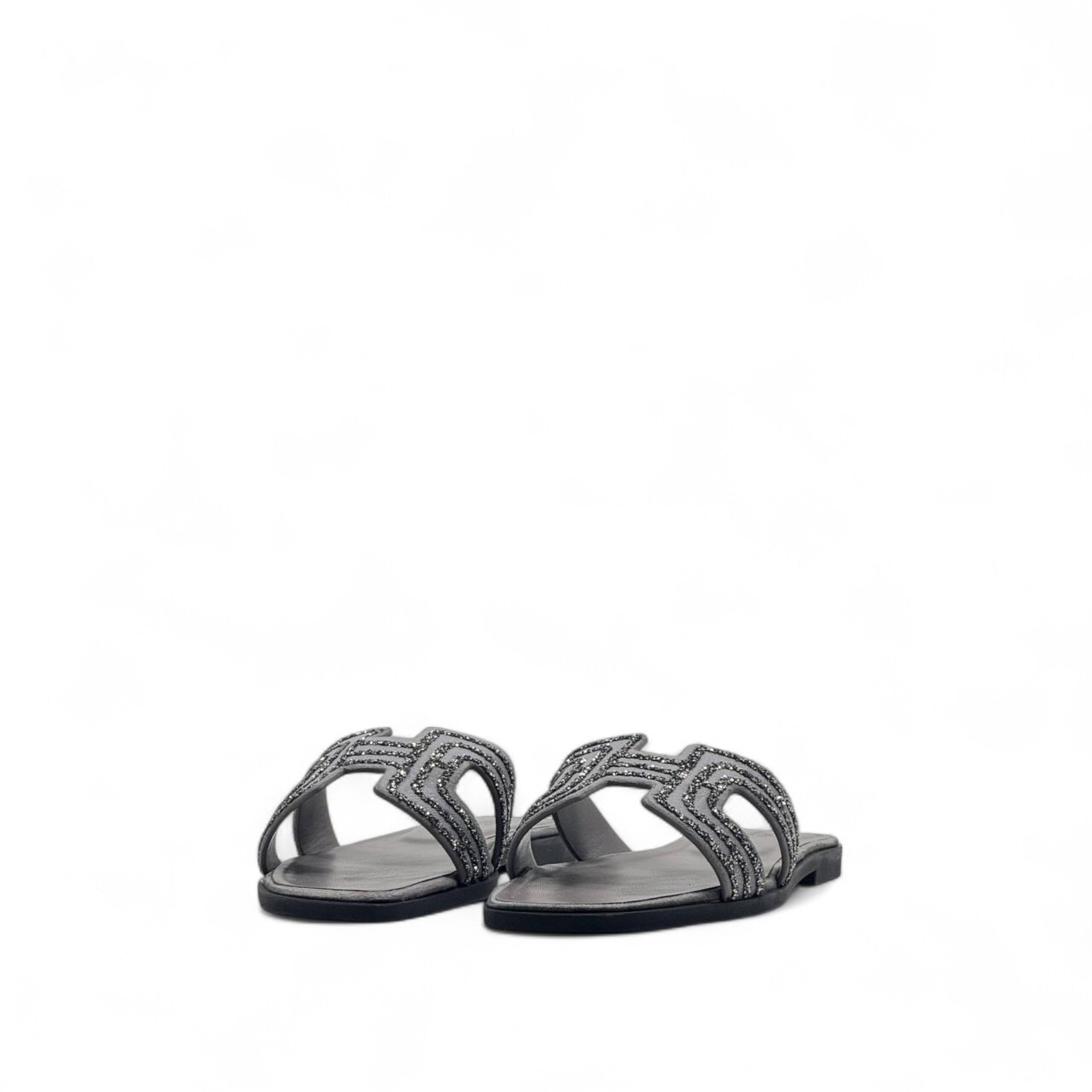 Hermès H-Style Glitter Slippers– Elegant gray Summer Slides with Box ✨
