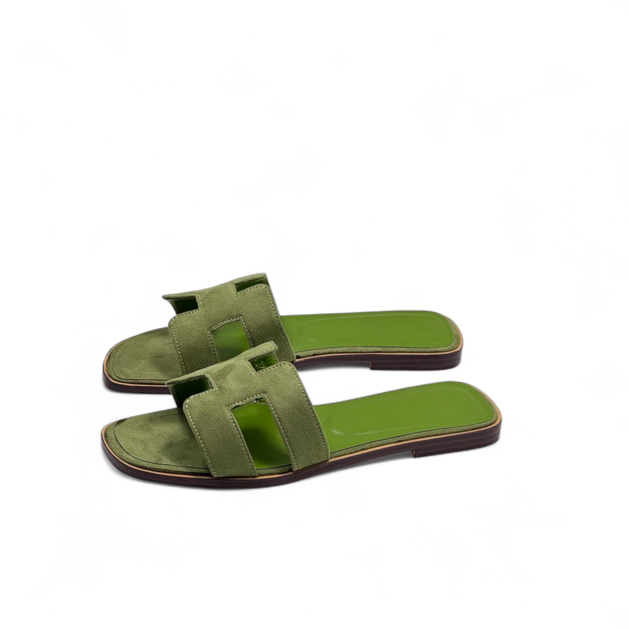 Hermès H-Style Suede Slippers – Olive Green Luxe Flats 🌿