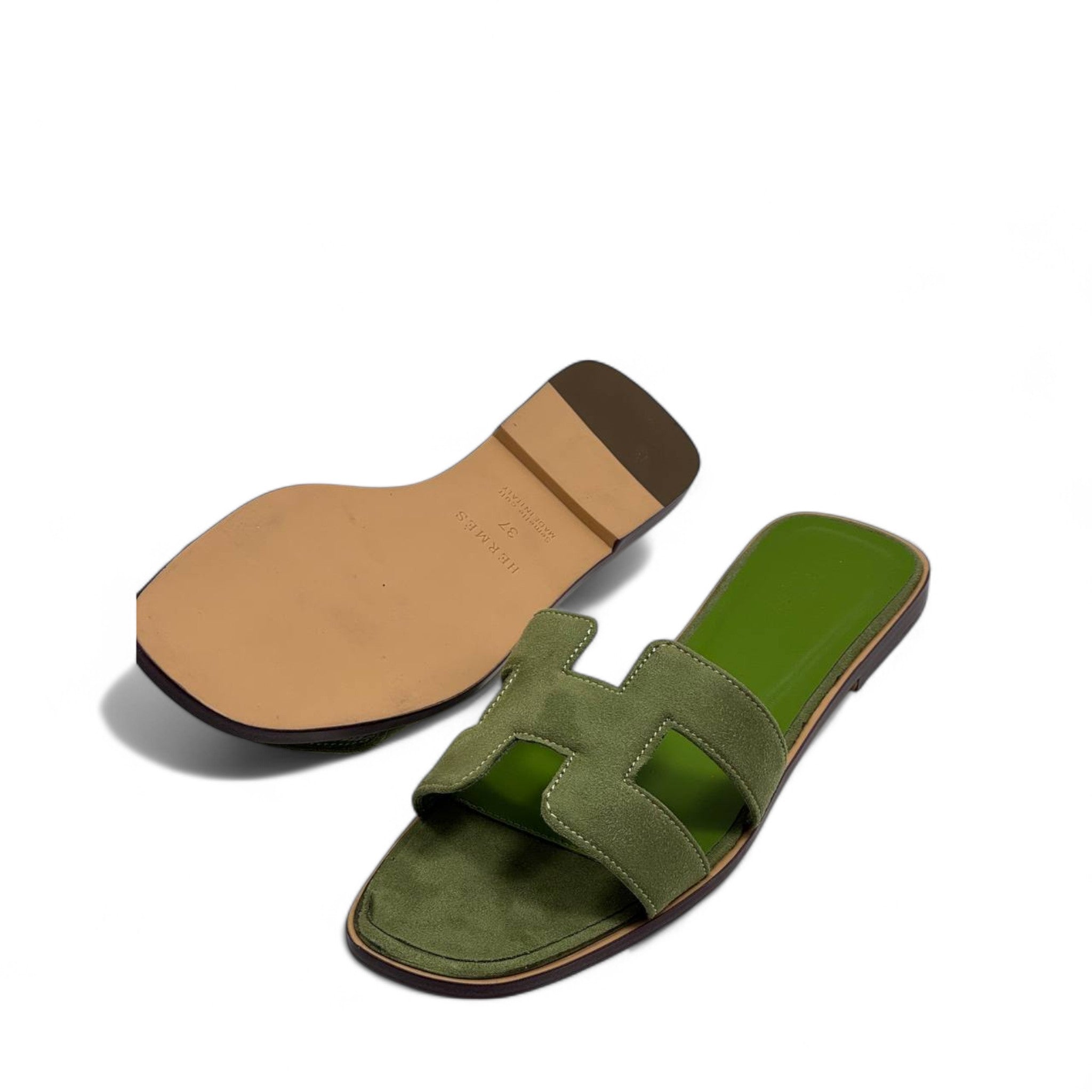 Hermès H-Style Suede Slippers – Olive Green Luxe Flats 🌿