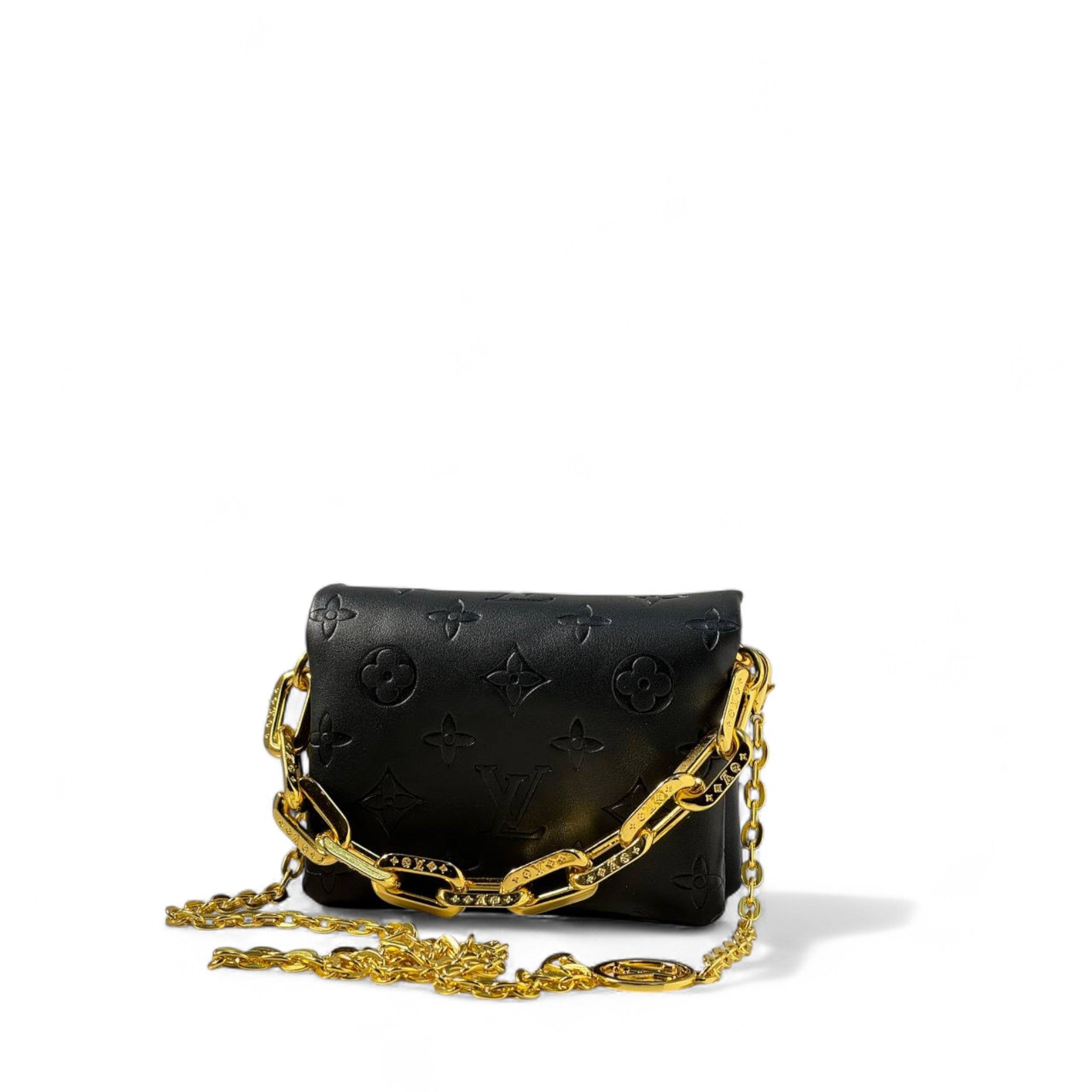 Louis Vuitton mini Black Monogram Leather Bag with Gold Chain ✨