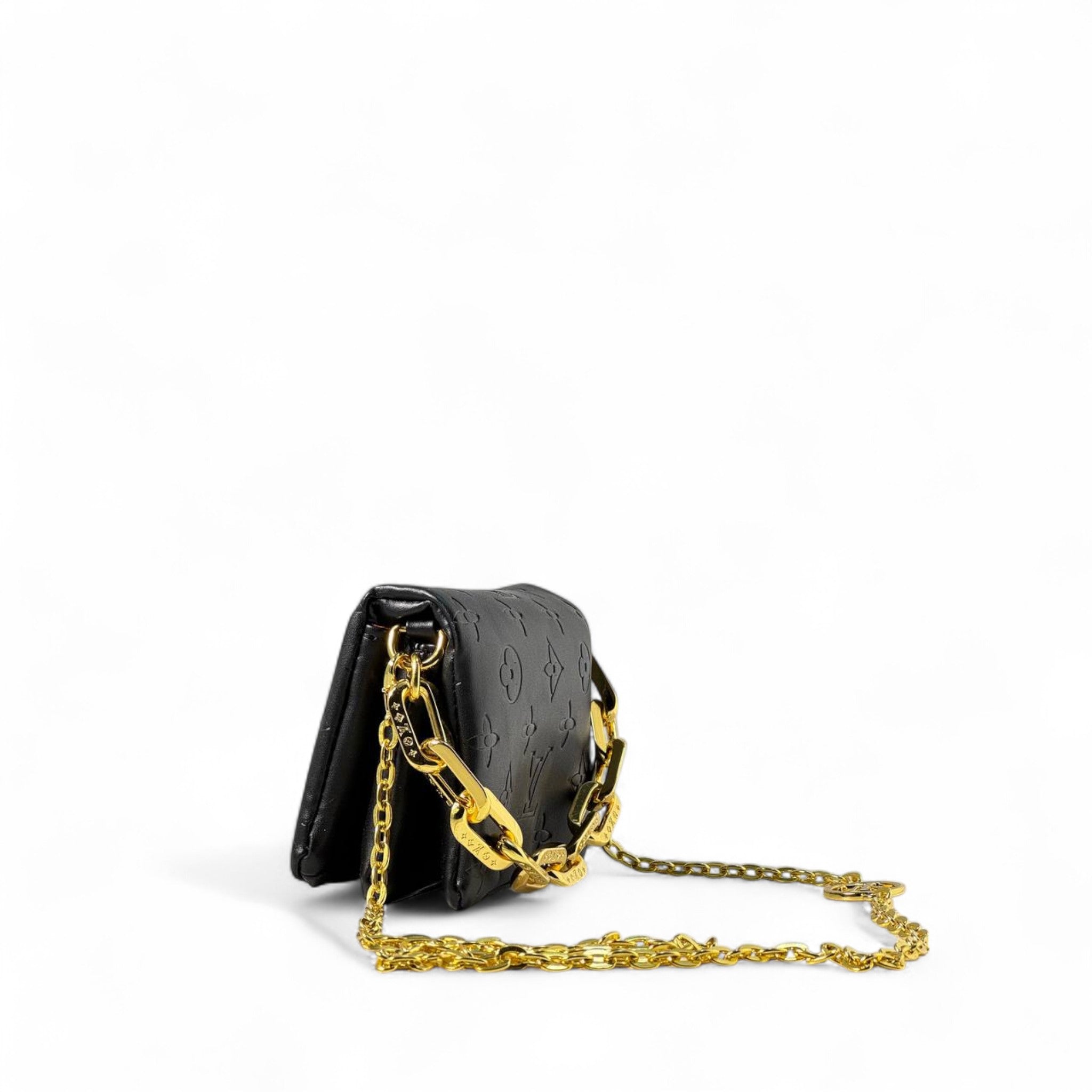 Louis Vuitton mini Black Monogram Leather Bag with Gold Chain ✨