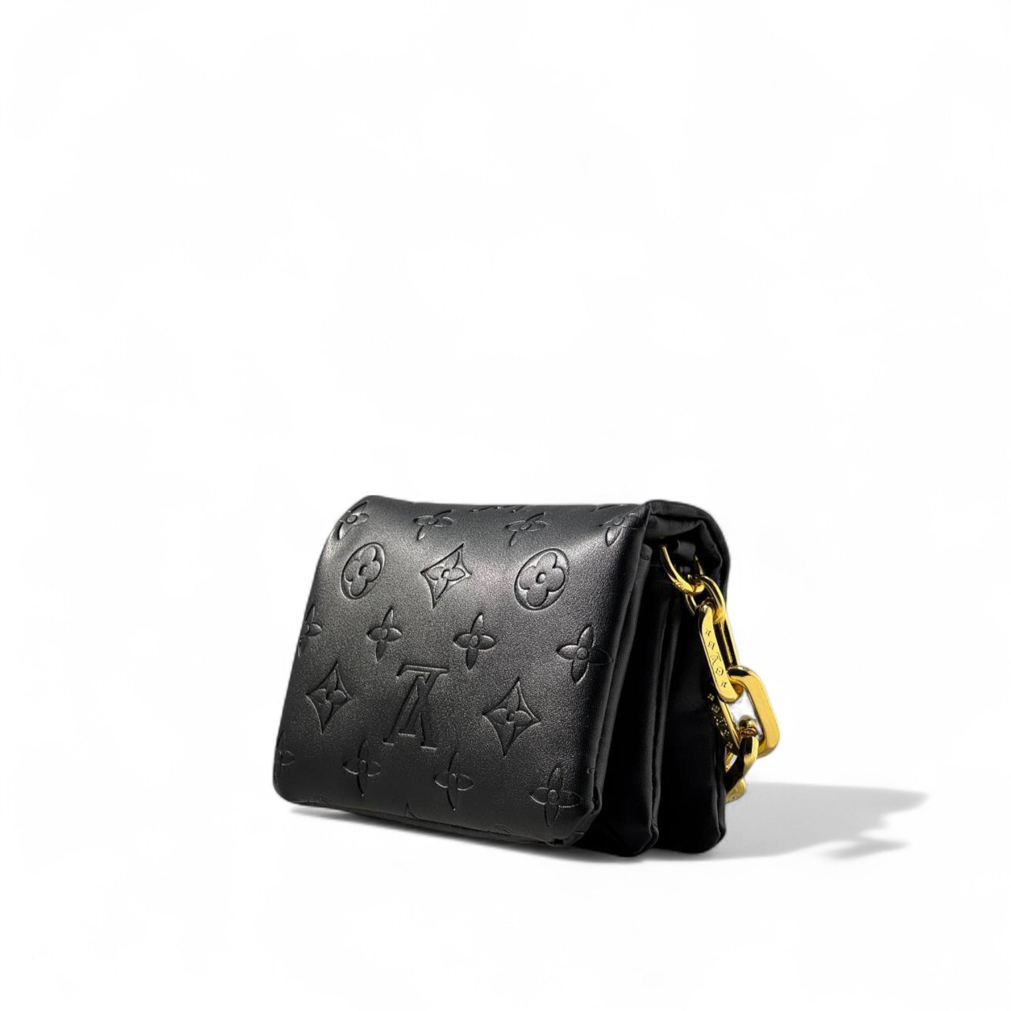 Louis Vuitton mini Black Monogram Leather Bag with Gold Chain ✨