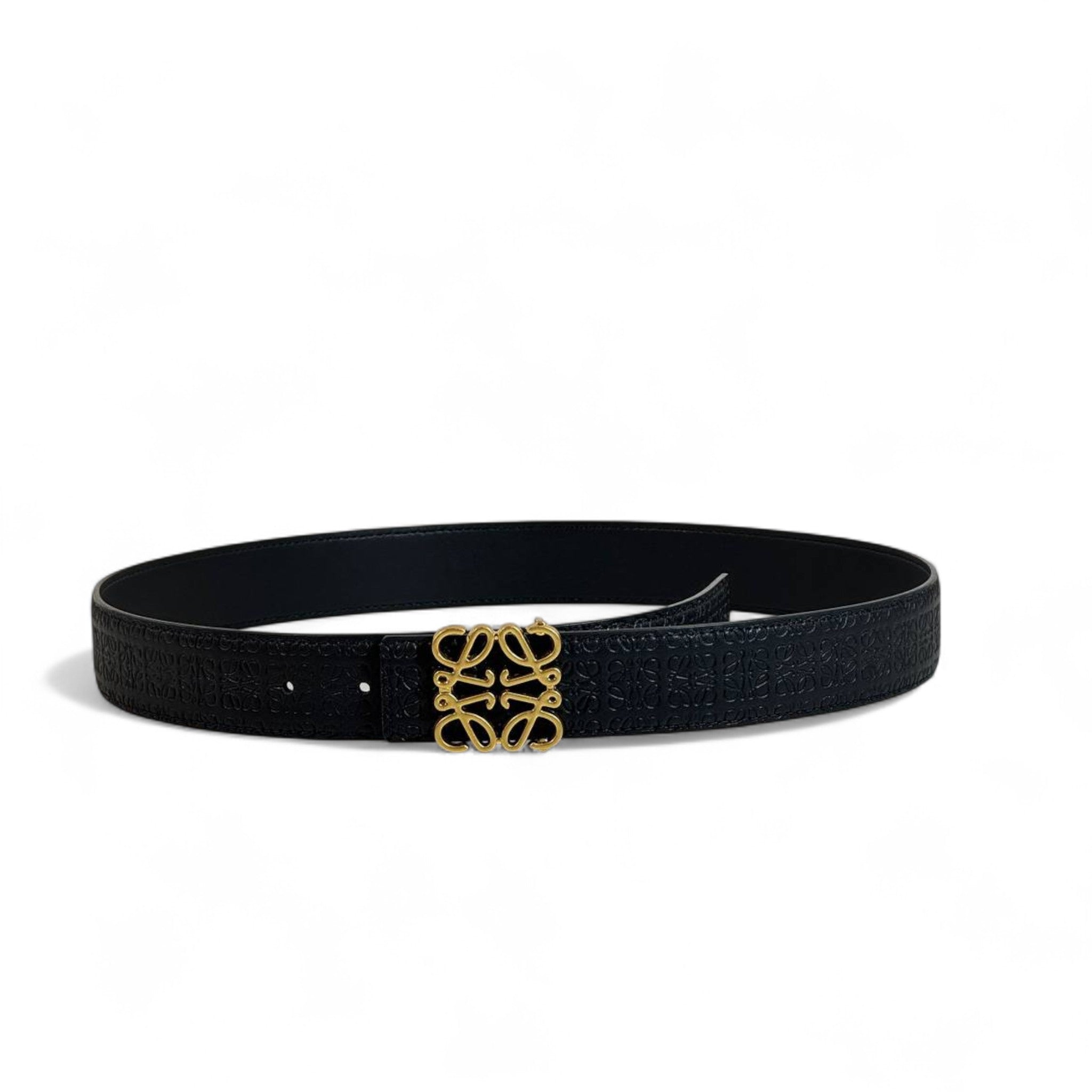 Loewe Black Embossed Belt 🖤✨ | Gold Icon Buckle • Timeless Luxury