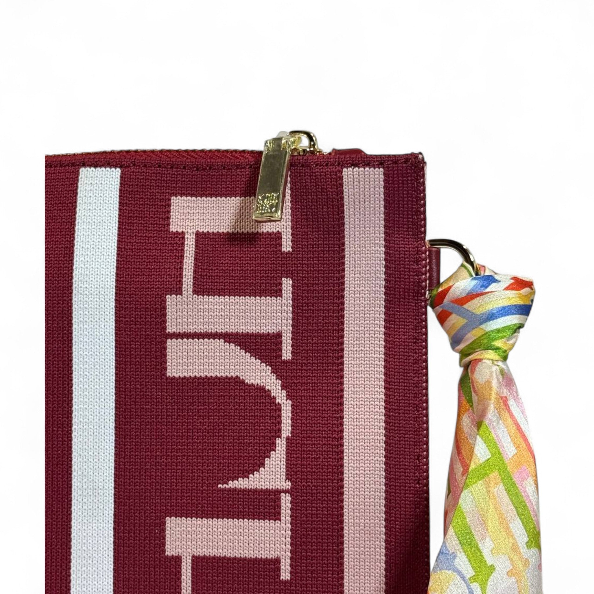 CH Carolina Herrera Monogram Clutch 👜✨ | Burgundy & Pink Stripes • Silk Scarf Accent