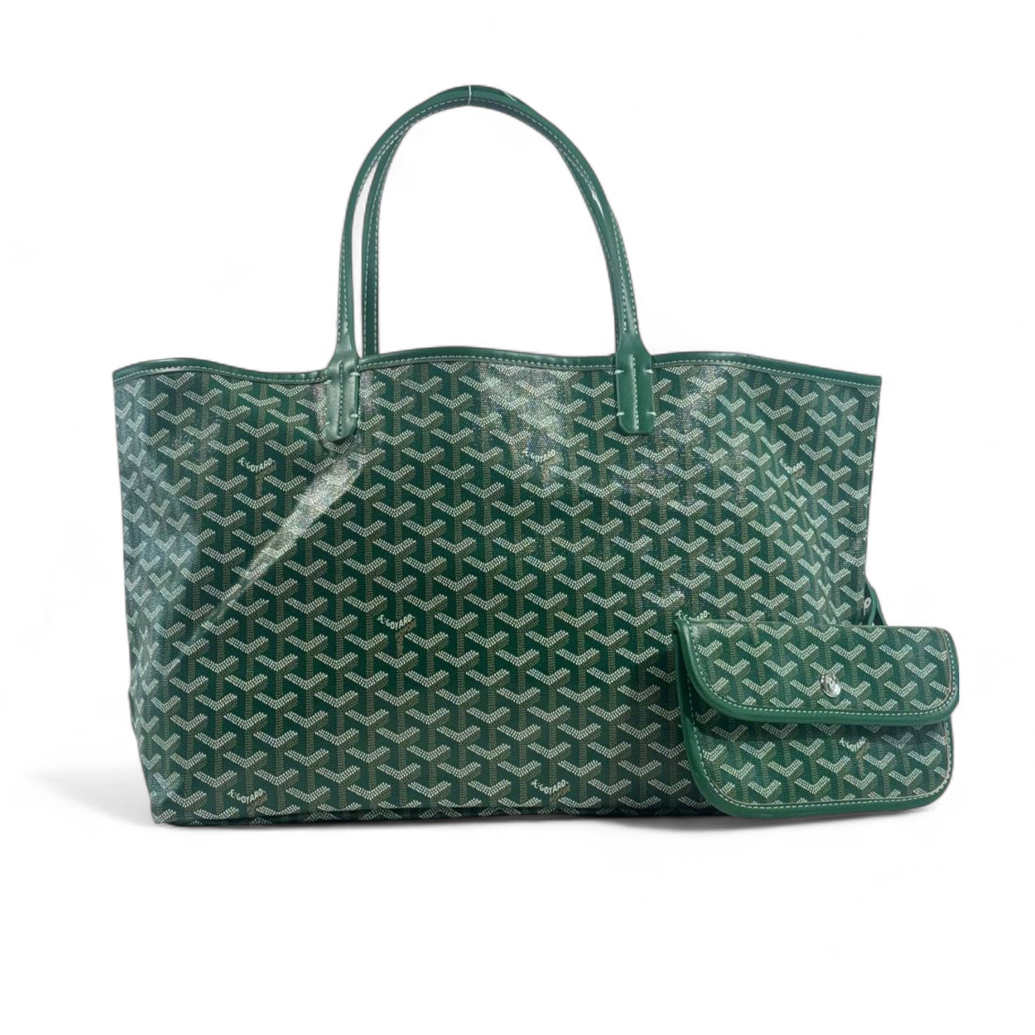 Goyard Tote Bag 💚✨ | Emerald Green • Signature Chevron Pattern • Matching Pouch