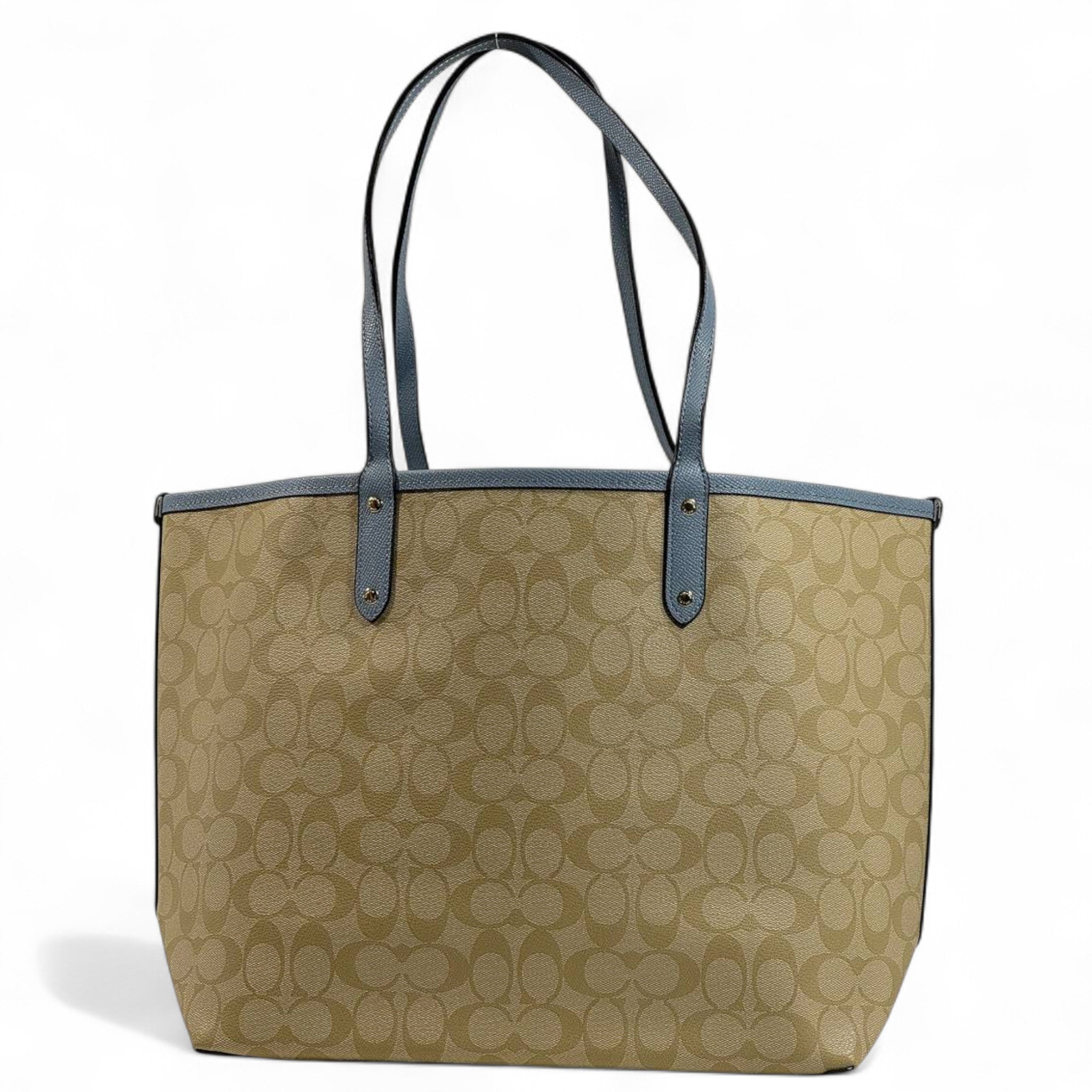 Coach Double-Face Tote Bag 👜💙🤍 | Reversible Beige Monogram & Powder Blue • 2-in-1 Luxury Tote