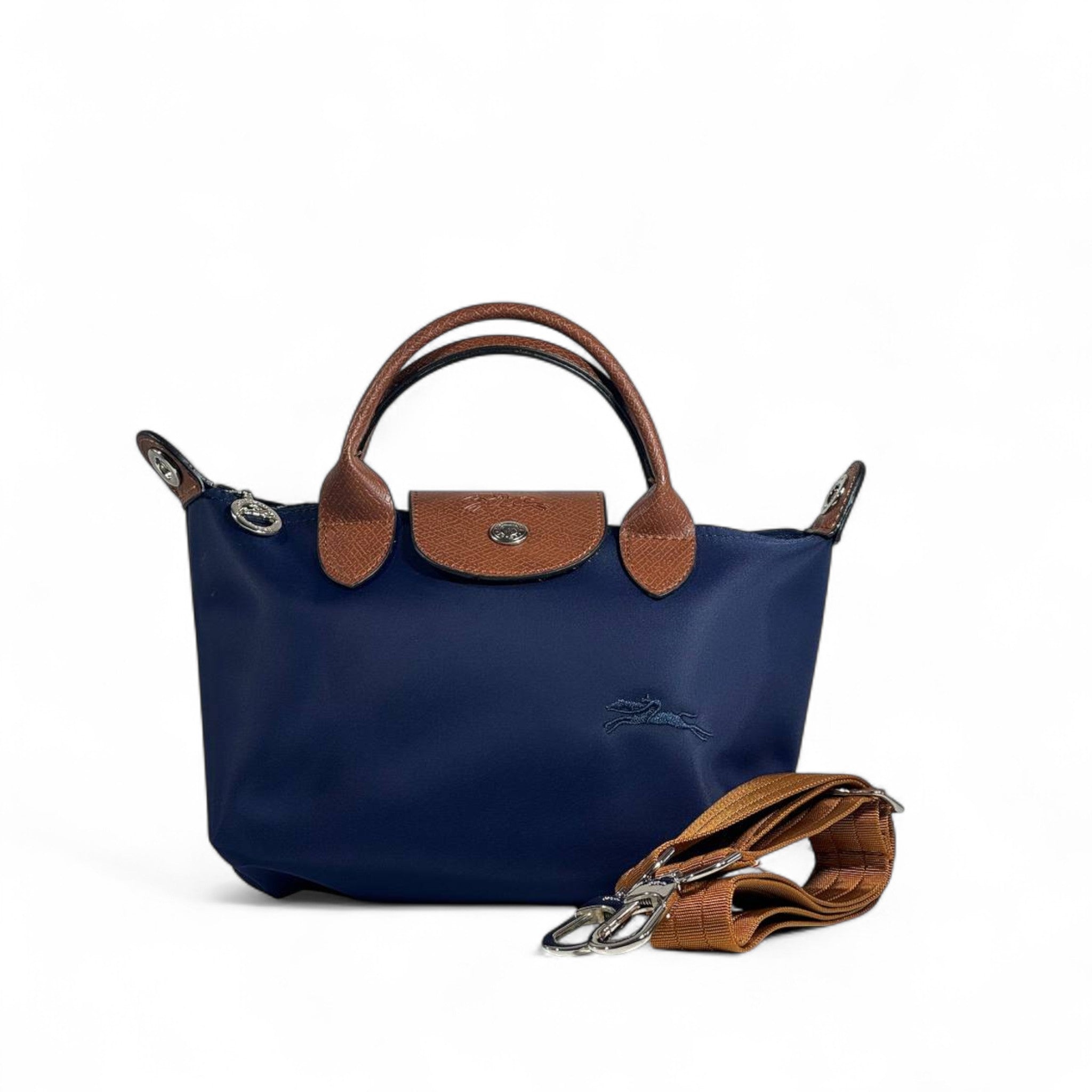 Longchamp Le Pliage Top Handle Bag 💙 Navy & Brown | Elegant Crossbody