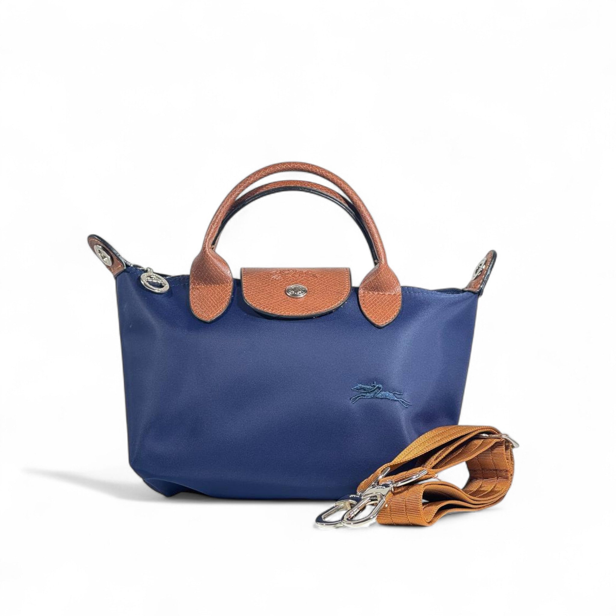 Longchamp Le Pliage Top Handle Bag 💙 Navy & Brown | Elegant Crossbody