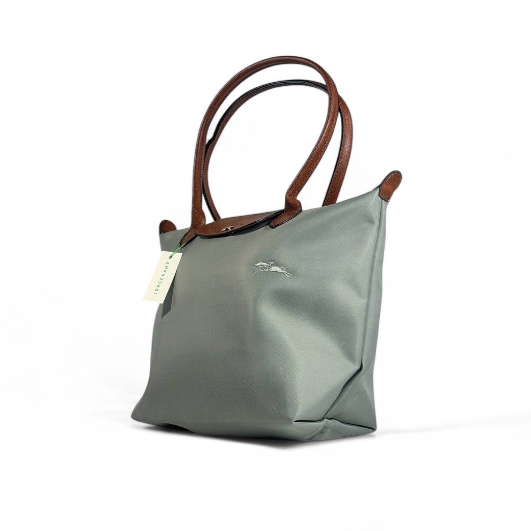 Longchamp Le Pliage Tote 🌿 Sage Green & Brown – Timeless Chic