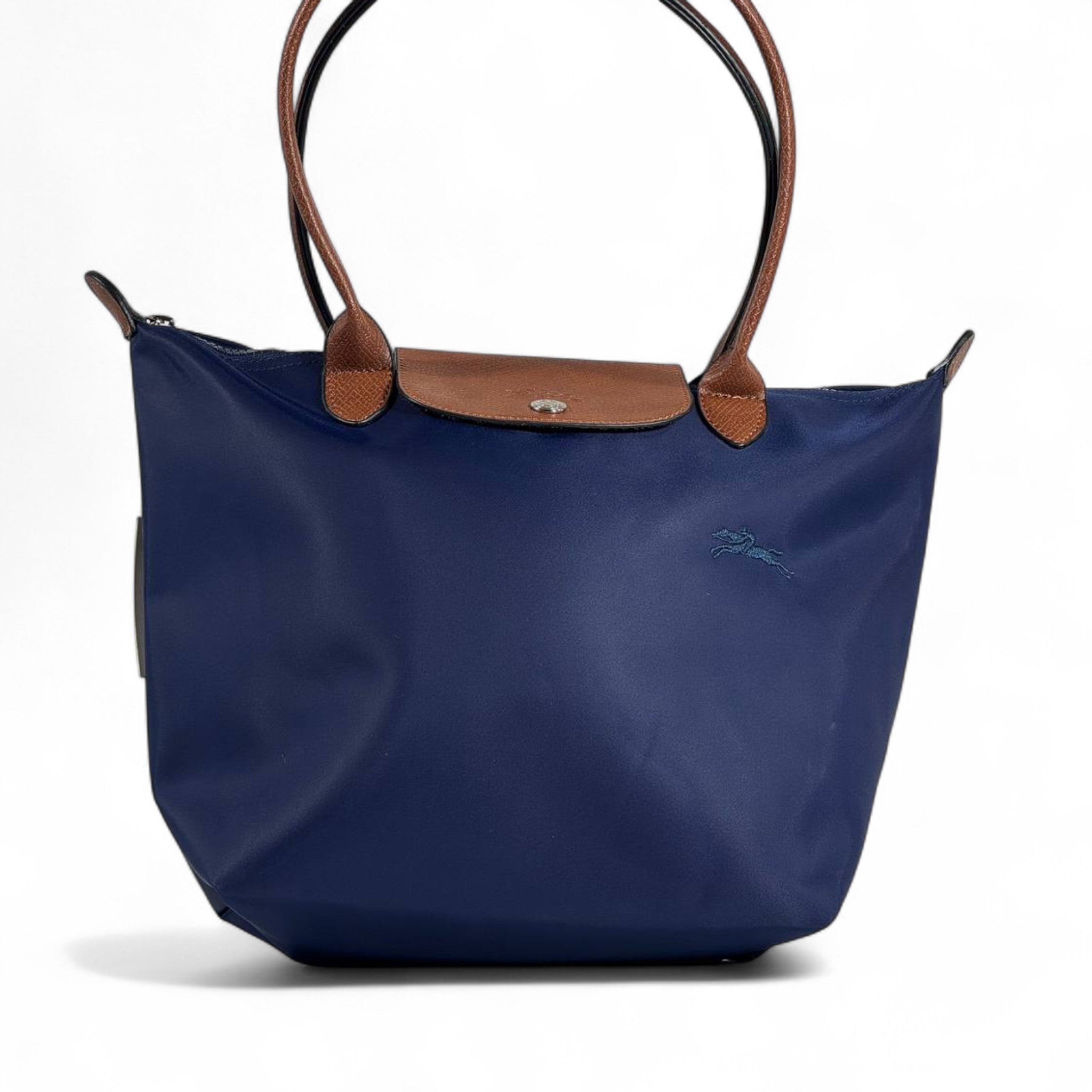 Longchamp Le Pliage Tote 🌊 Navy Blue & Brown – Timeless Parisian Chic