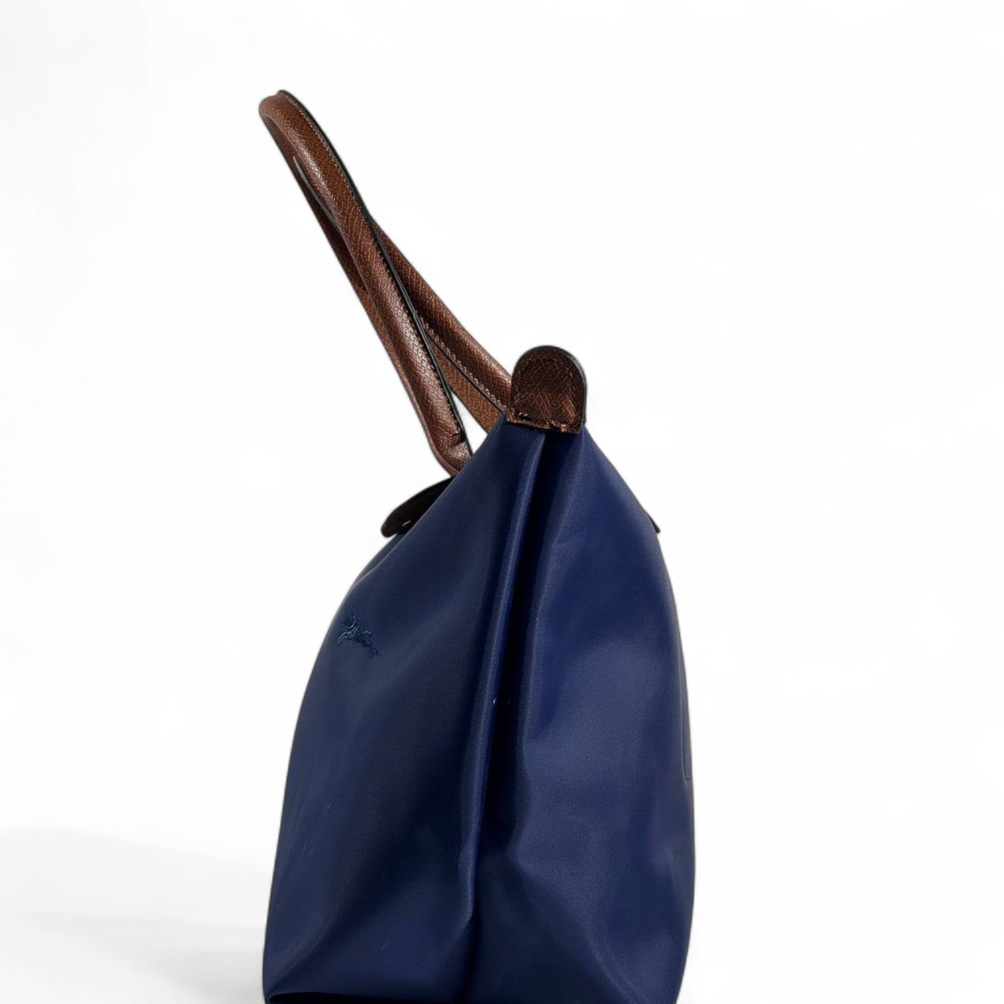 Longchamp Le Pliage Tote 🌊 Navy Blue & Brown – Timeless Parisian Chic