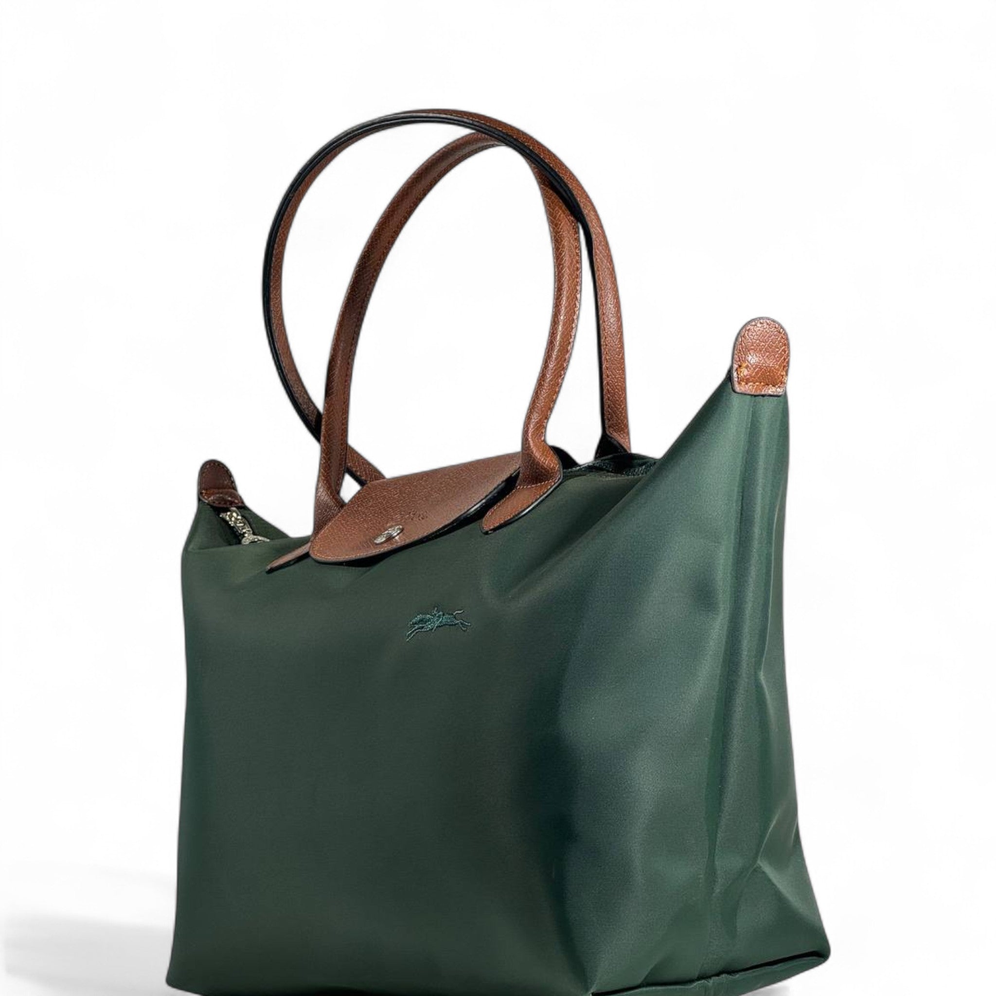 Longchamp Le Pliage Tote 🌿 Forest Green & Brown – Effortless Parisian Chic