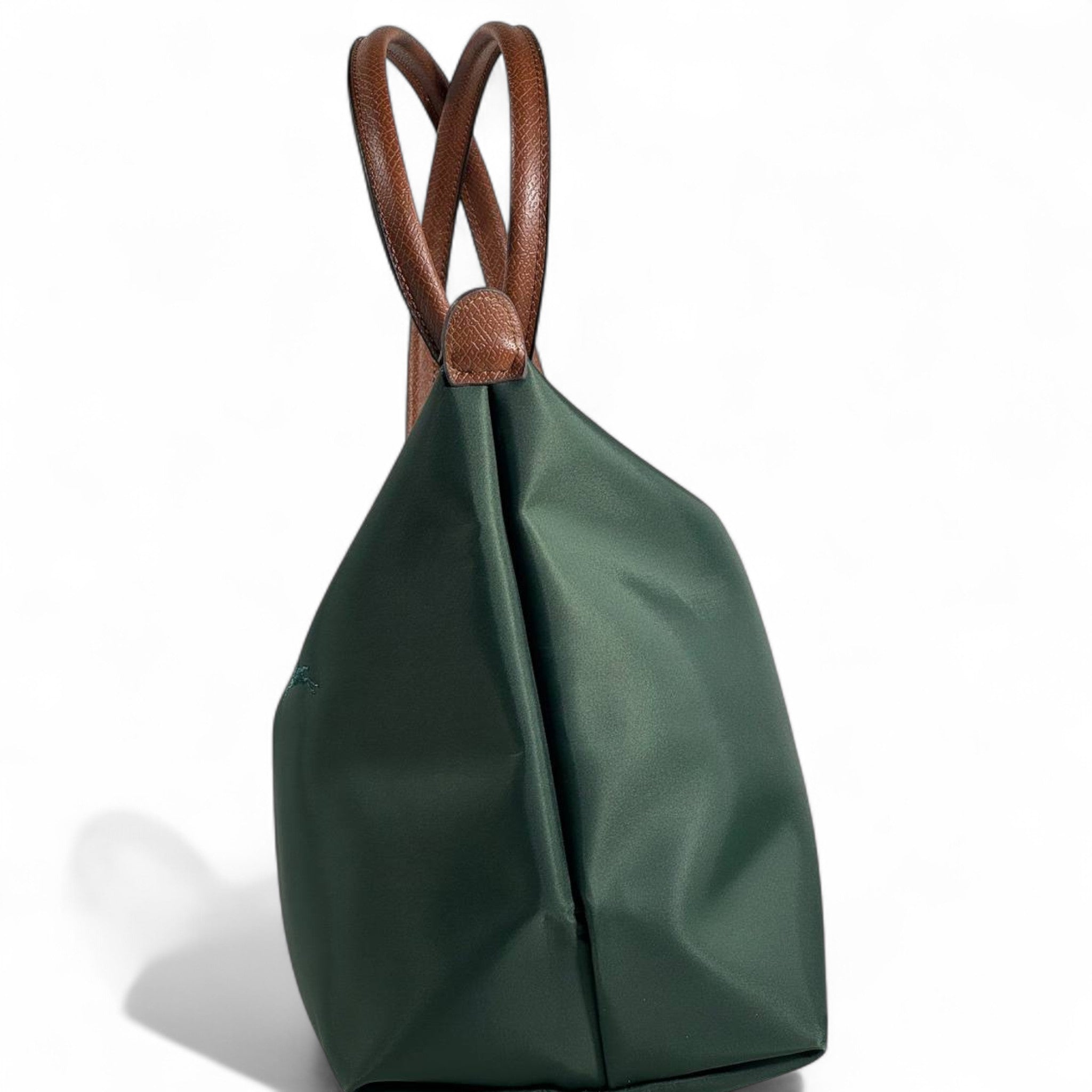 Longchamp Le Pliage Small Tote 🌿 Forest Green with Brown Leather