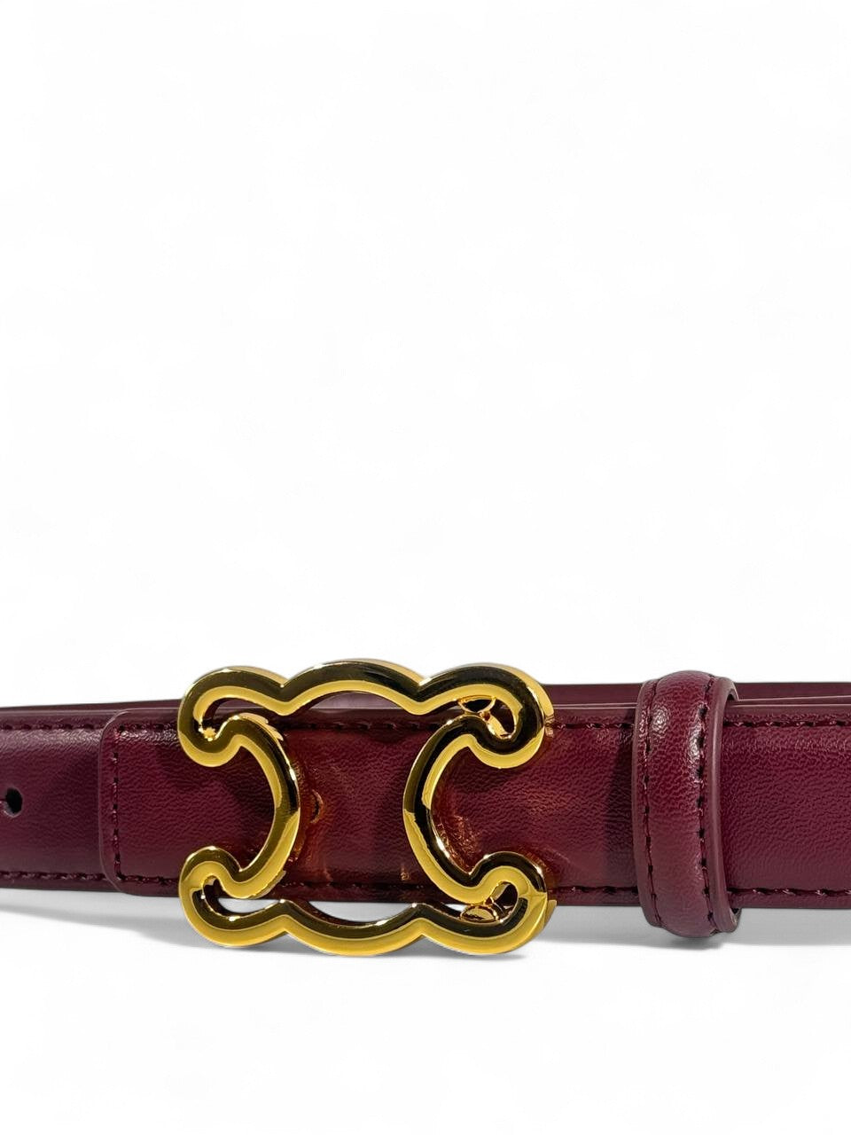 Celine Burgundy Leather Belt with Iconic Triomphe Buckle ✨🍷 — 110 cm